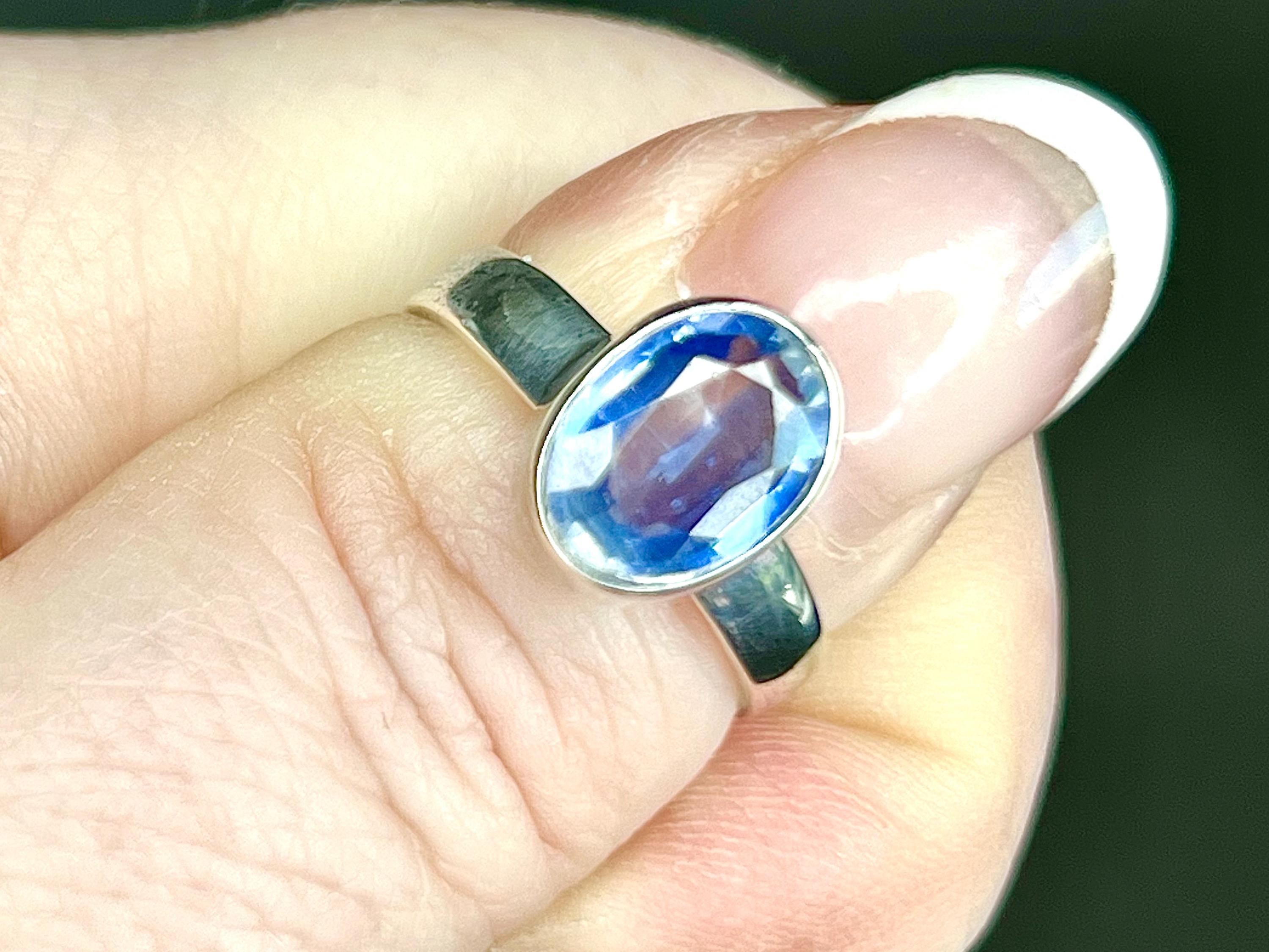 Faceted Kyanite Crystal Ring, 925 Sterling Silver, UK size L & 1/2, Gemstone Jewellery gift for communication, UK Ethically Sourced stones