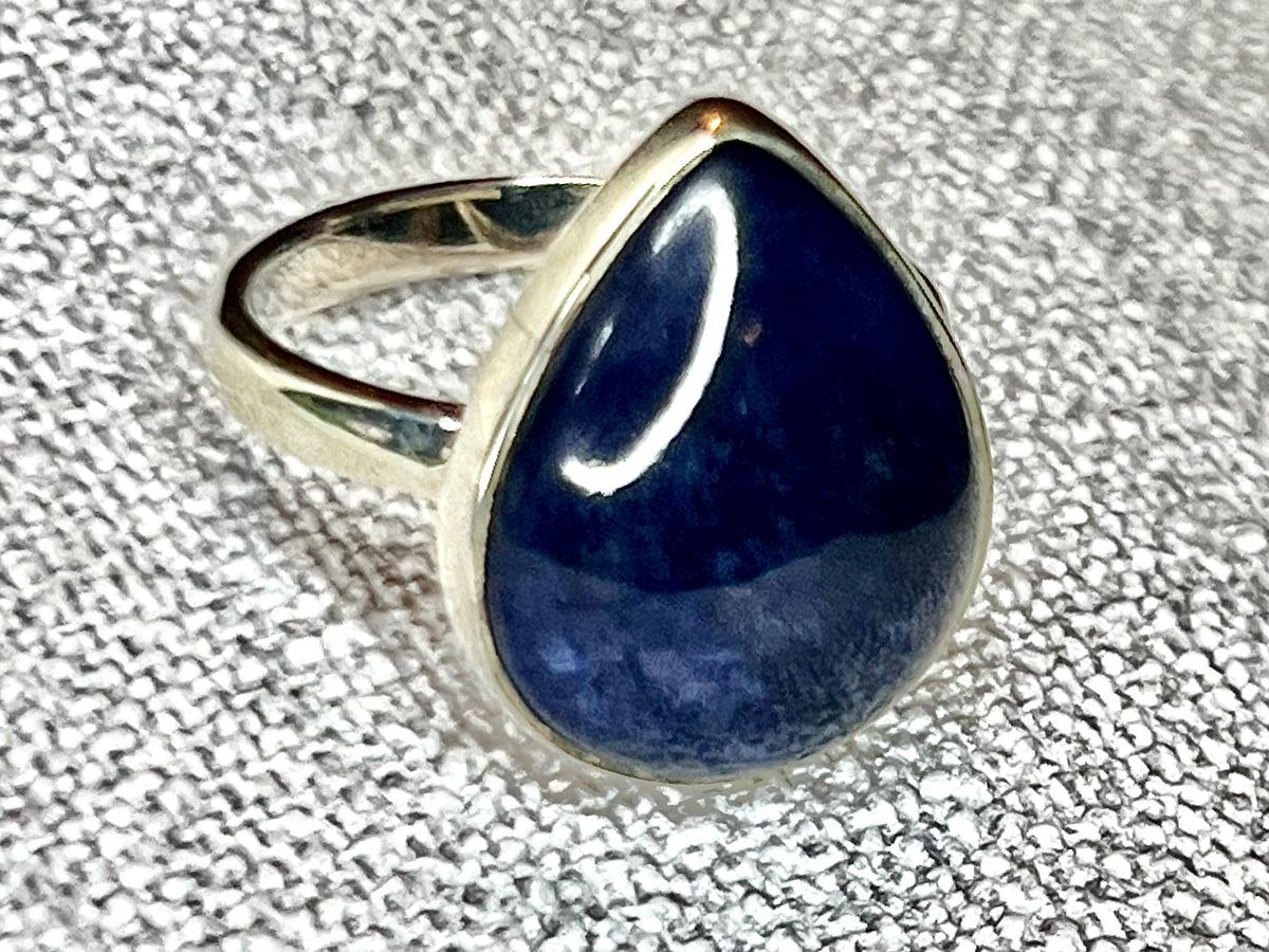 Sodalite Crystal Ring Size Q, 925 Sterling Silver, Healing Crystal Jewellery Gift for her, Blue Gemstone for calm, UK Ethically sourced