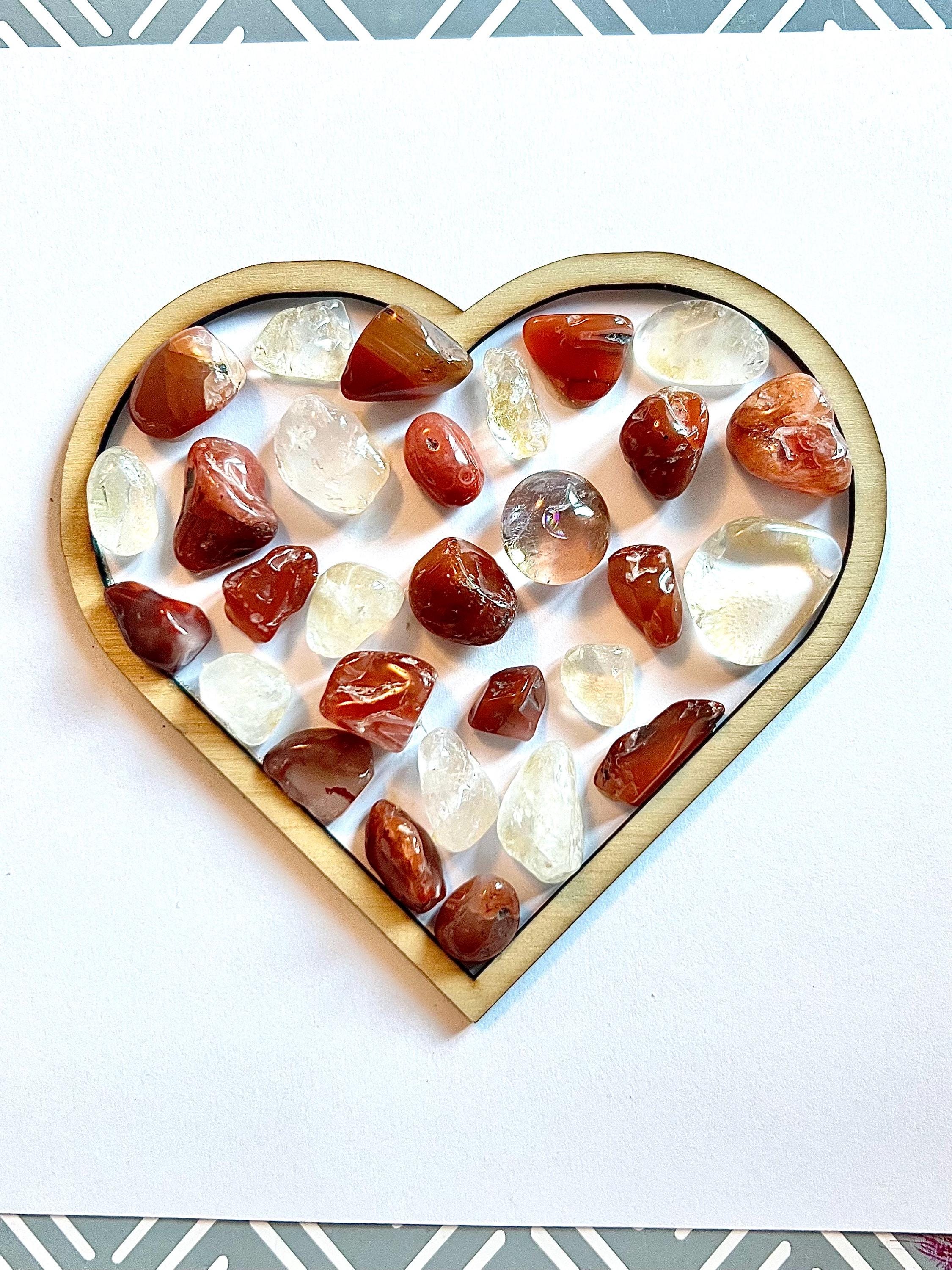 Framed Carnelian and Clear Quartz heart, crystal for strength, metaphysical shop, wall art decor, July birthday gift for her