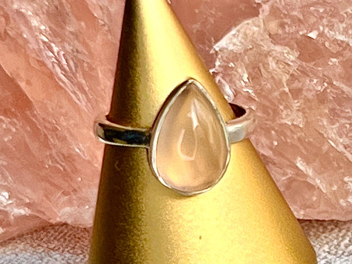 Rose Quartz Crystal Ring Size N, 925 Sterling Silver, Crystal Jewellery Gift for her, Pink Gemstone, Stone for Love, UK Ethically sourced
