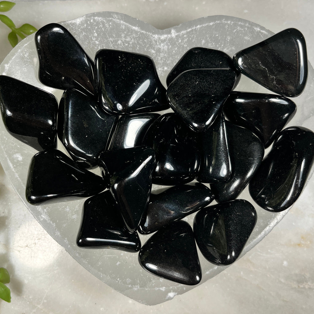Black Tourmaline Tumblestones, Flat Pocket Stones, Black Worry Stones, Consciously Sourced UK Crystals Crystal for calmness and protection