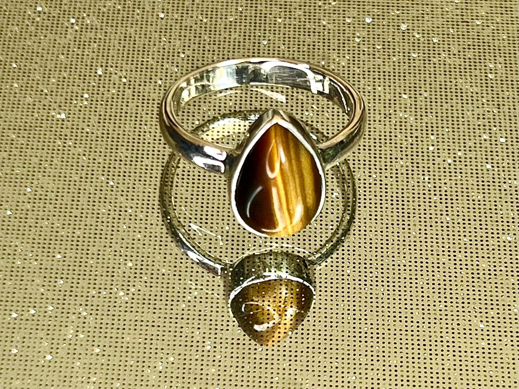 Tigers Eye Crystal Ring Size L, 925 Sterling Silver, Healing Crystal Jewellery Gift, Golden Gemstone for strength, UK Ethically sourced