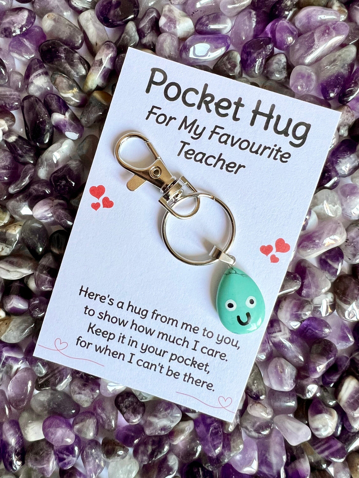 Crystal pocket hug Teacher keyring, Head Teacher Thank You keychain, Favourite Teacher poem card, End of Year Gift for my Teaching Assistant