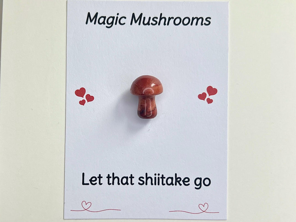 Magic Mushroom Crystal Cards, Let That Shiitake Go, Pocket Hug, Cheeky Birthday Card, Funny Gemstones, Gift for encouragement, Amethyst