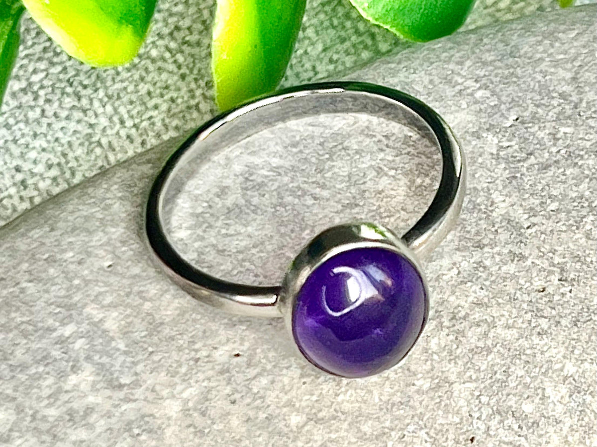 Amethyst Crystal Ring, UK Size P, 925 Sterling Silver, Healing Crystal Jewellery Gift, Purple Gemstone for anxiety, Ethically sourced stones