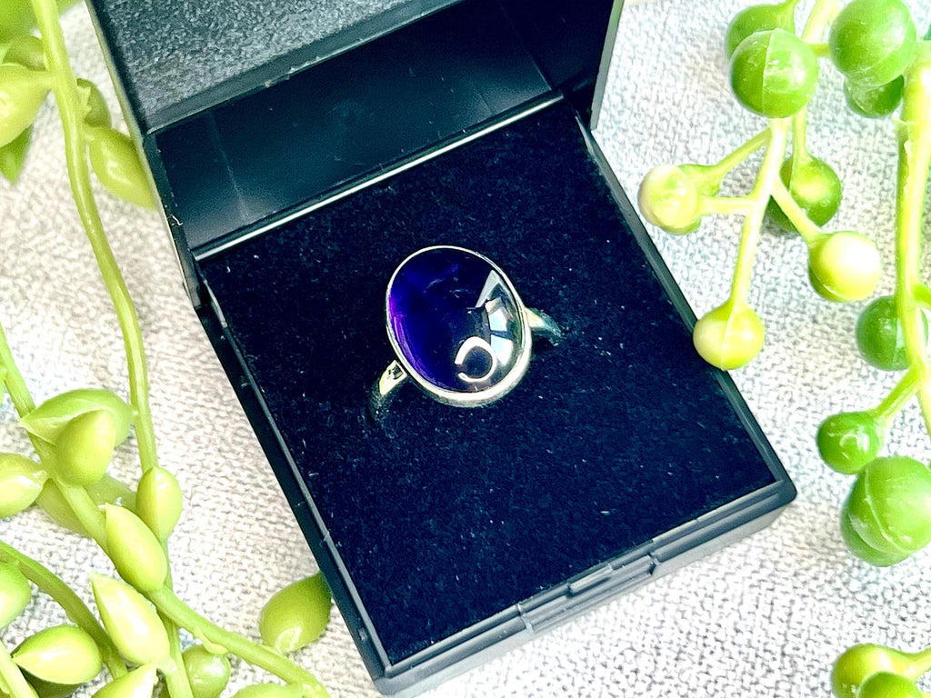 Amethyst Crystal Ring, UK Size N & 1/2, 925 Sterling Silver, Healing Crystal Jewellery Gift, Purple Gemstone for anxiety, Ethically sourced