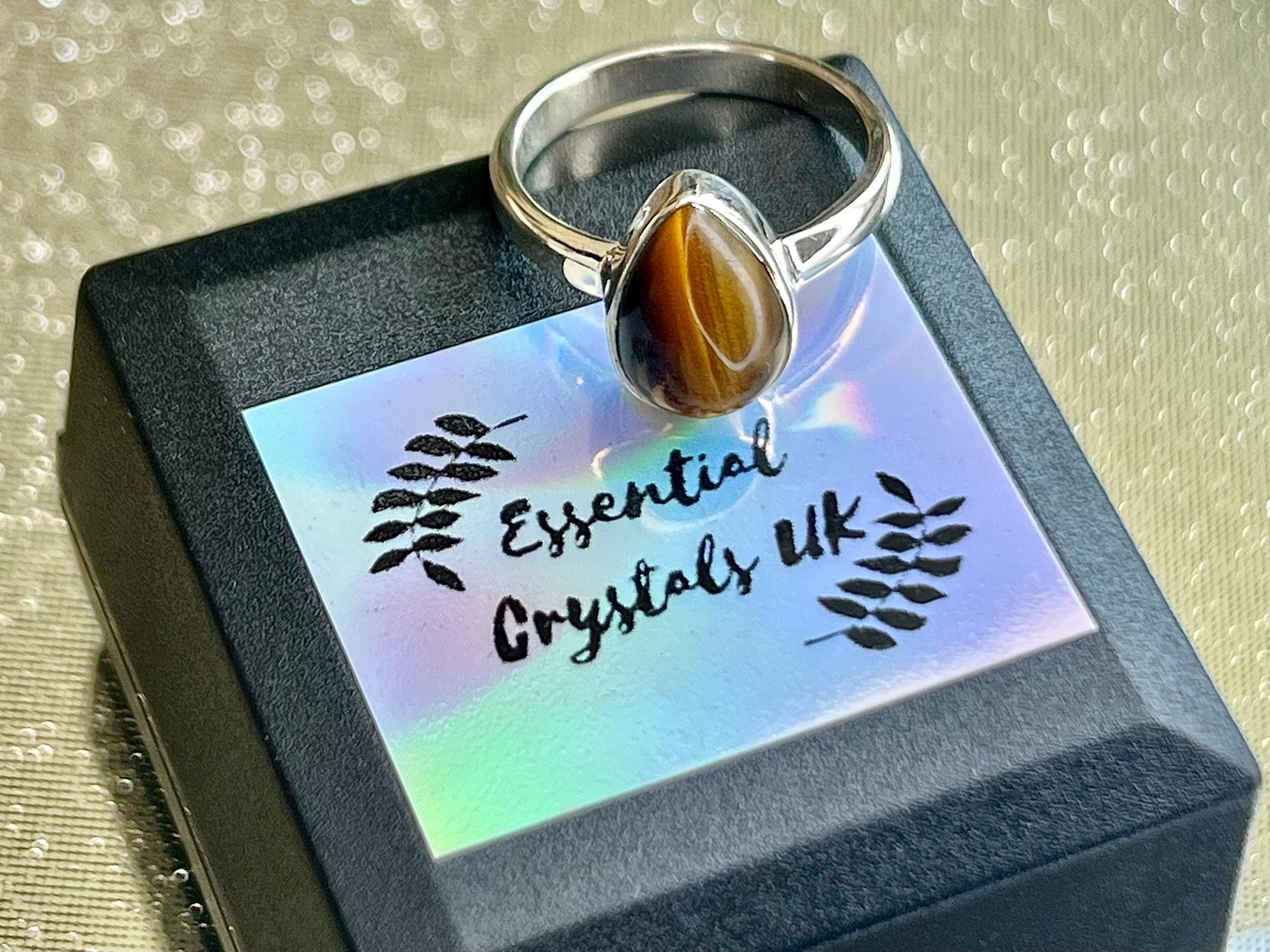 Tigers Eye Crystal Ring Size L, 925 Sterling Silver, Healing Crystal Jewellery Gift, Golden Gemstone for strength, UK Ethically sourced