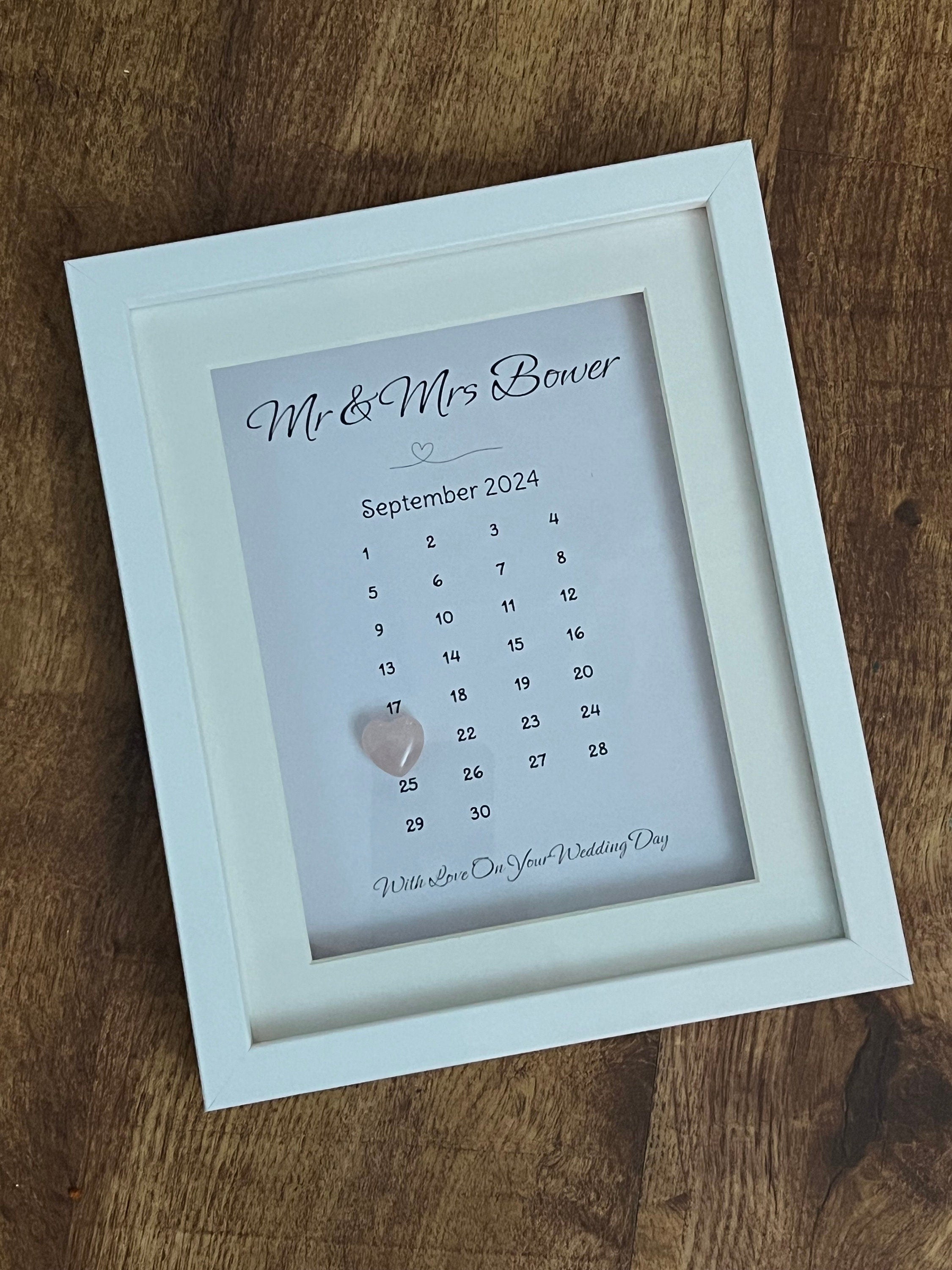 Personalised Wedding Frame, Wedding Date Gift, Couples Present, Wedding Box Frame, Keepsake For Bride and Groom, Crystal Heart Ornament