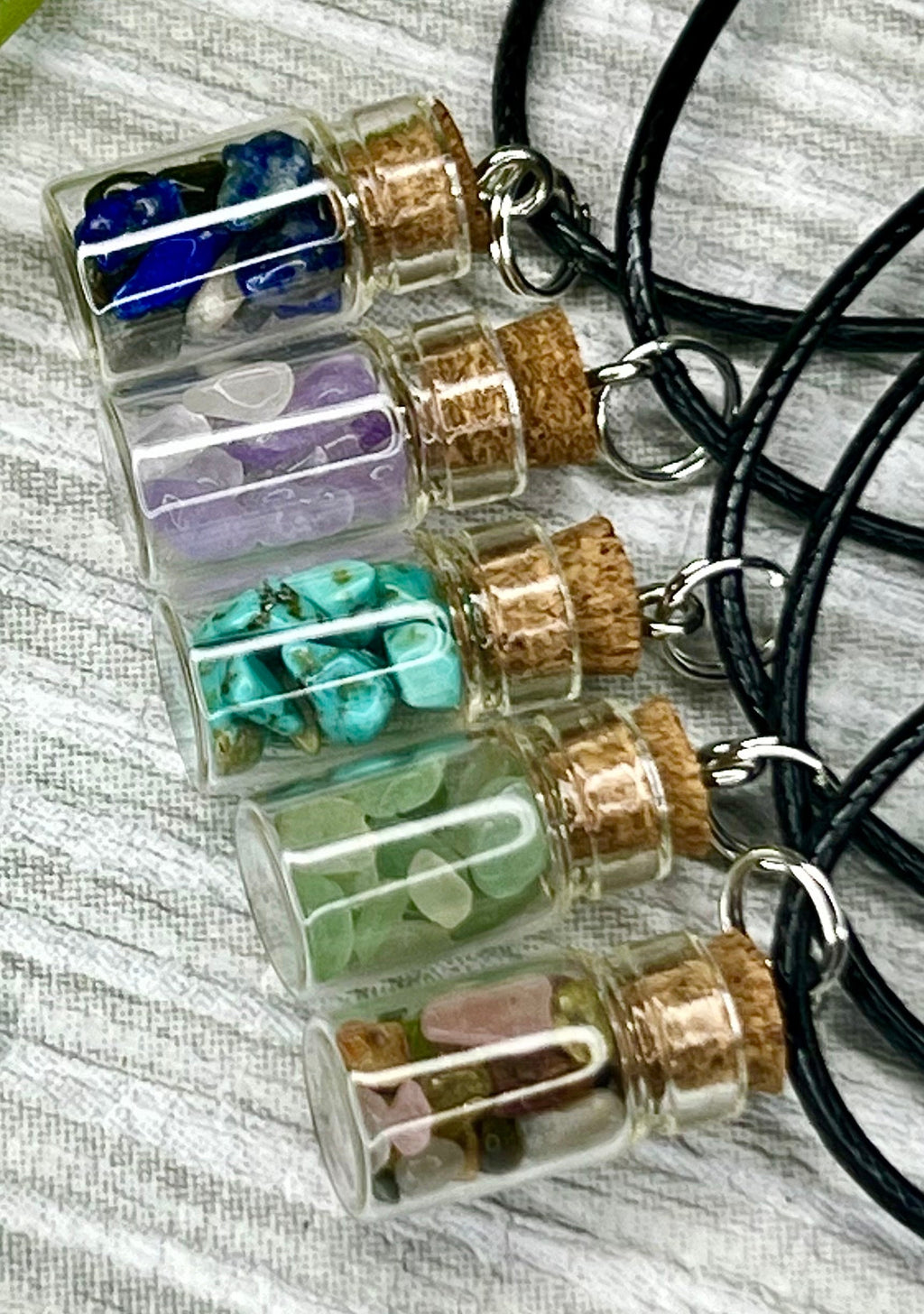 Pocket Hug Necklace, Crystal Wish Bottle Gift Card, Crystal Letterbox Gift, Amethyst Chips, Blue Howlite, Green Aventurine, Sodalite, Chakra