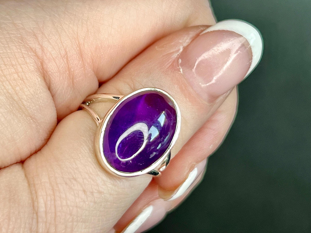 Amethyst Crystal Ring, UK Size P, 925 Sterling Silver, Healing Crystal Jewellery Gift, Purple Gemstone for anxiety, Ethically sourced stones