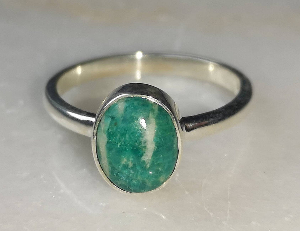 Amazonite Crystal Ring, UK Band Ring Sizes N & Q, 925 Sterling Silver, Heart Chakra, Ethically Sourced Crystals, Birthday Gift for her