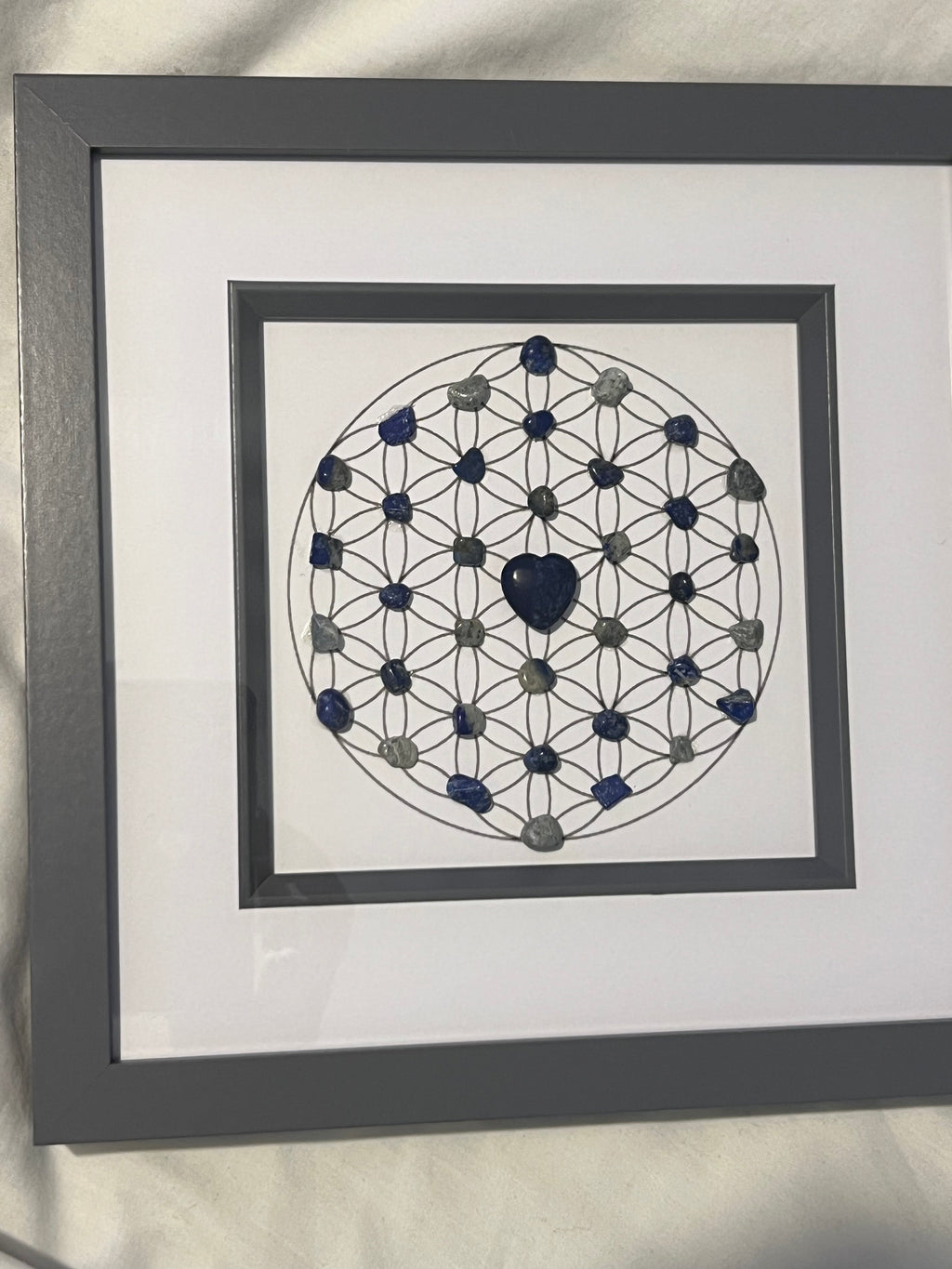 Lapis Lazuli crystal grid art work, framed crystal picture for strength, courage & wisdom, gift for girlfriend, wife, husband, boyfriend