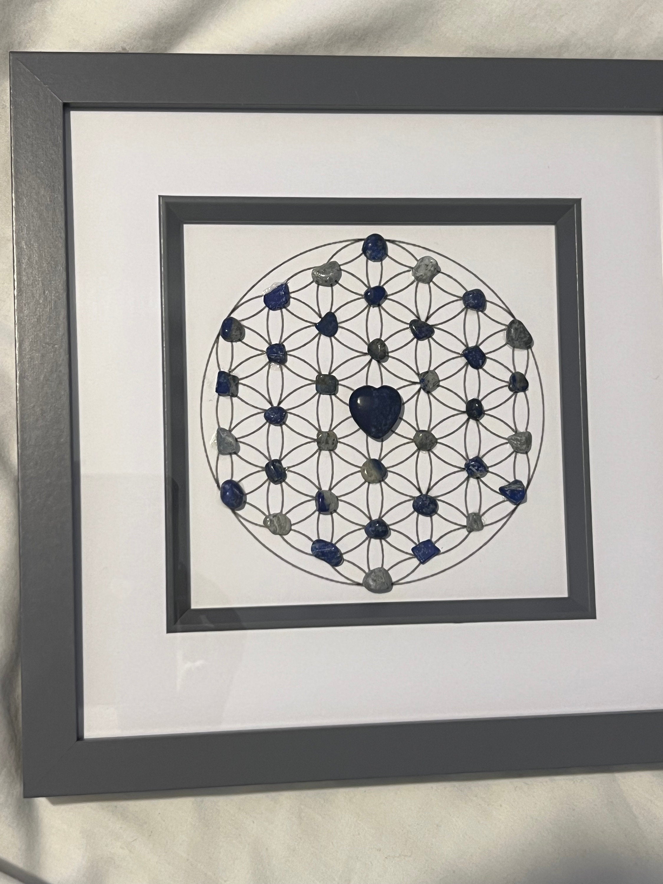 Lapis Lazuli crystal grid art work, framed crystal picture for strength, courage & wisdom, gift for girlfriend, wife, husband, boyfriend