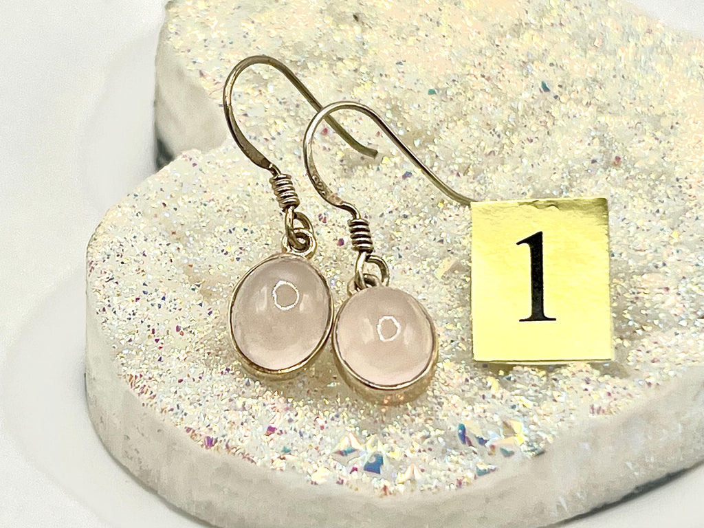 Sterling silver rose quartz dangle earrings, heart chakra gemstone drop earrings, metaphysical shops, October birthday gift for her