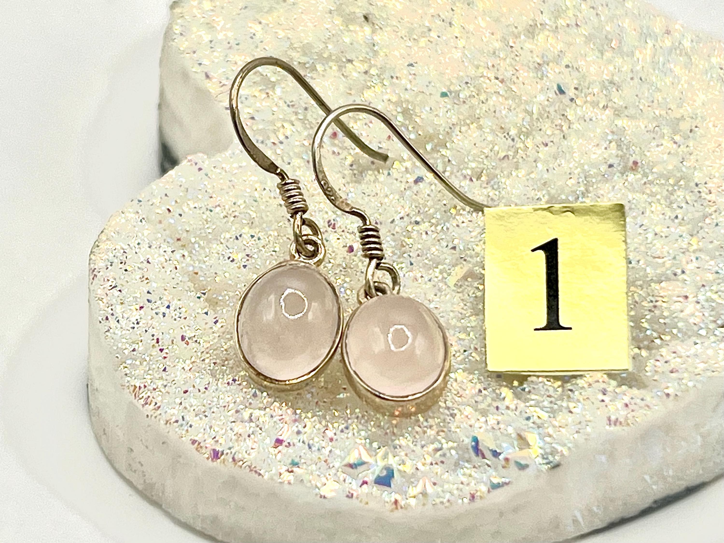Sterling silver rose quartz dangle earrings, heart chakra gemstone drop earrings, metaphysical shops, October birthday gift for her
