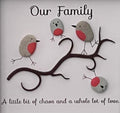 Personalised hand painted Robins, Family Pebble Art Frame, Wall art gift for Dad, Bird lovers present for Grandma, Mothers Day gift for Mum
