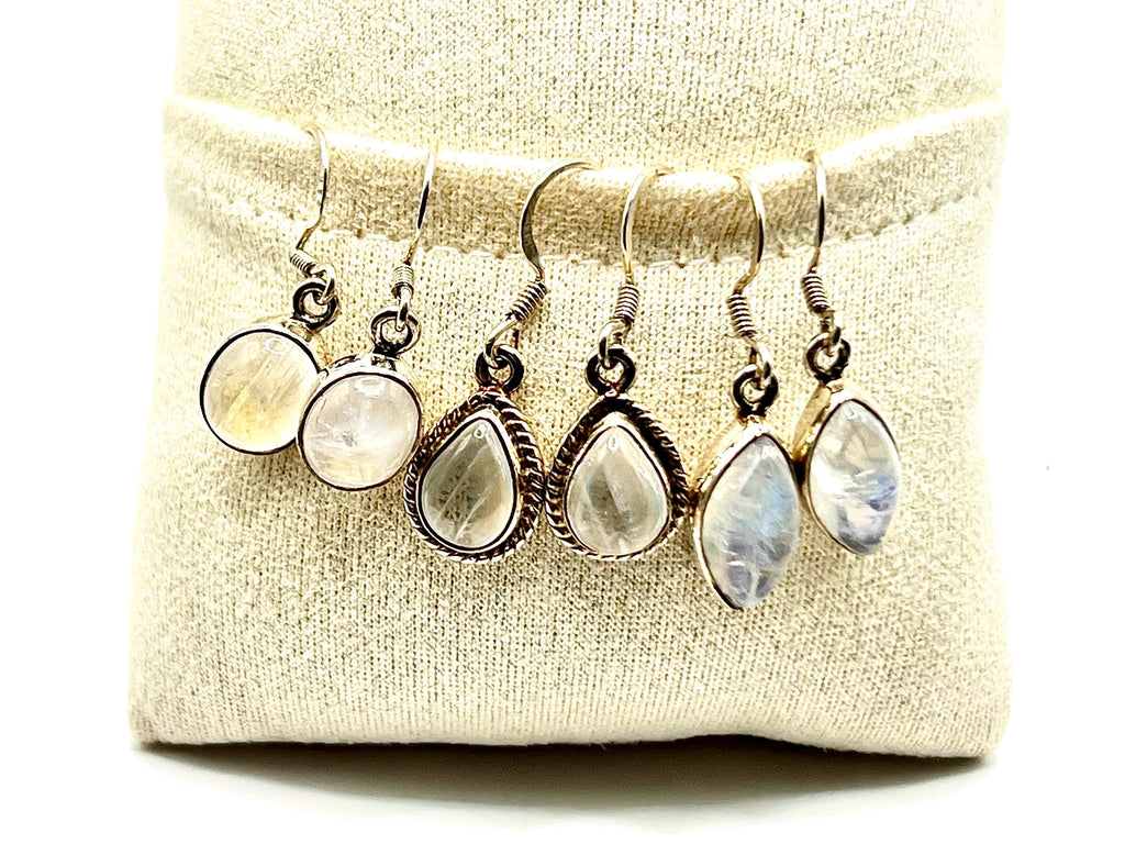 Sterling silver moonstone dangle earrings, crown chakra gemstone, drop earrings for women, metaphysical shop, June birthday gift for her