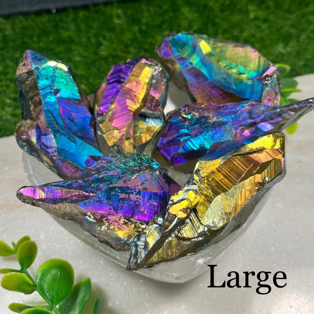 Titanium Aura Quartz Rainbow Points , Aura Quartz , Consciously Sourced Crystals