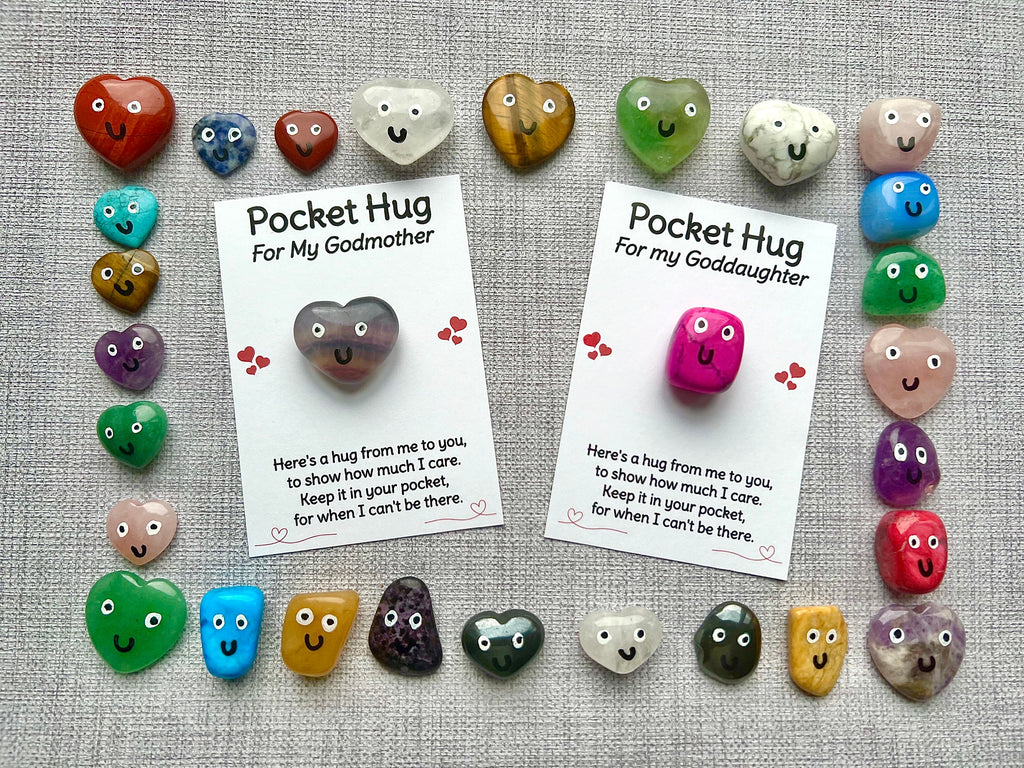 Pocket Hug Crystal for Godmother, Gift and card for Goddaughter, Crystal letterbox gift, Miss you present, Thinking of you gift and card.
