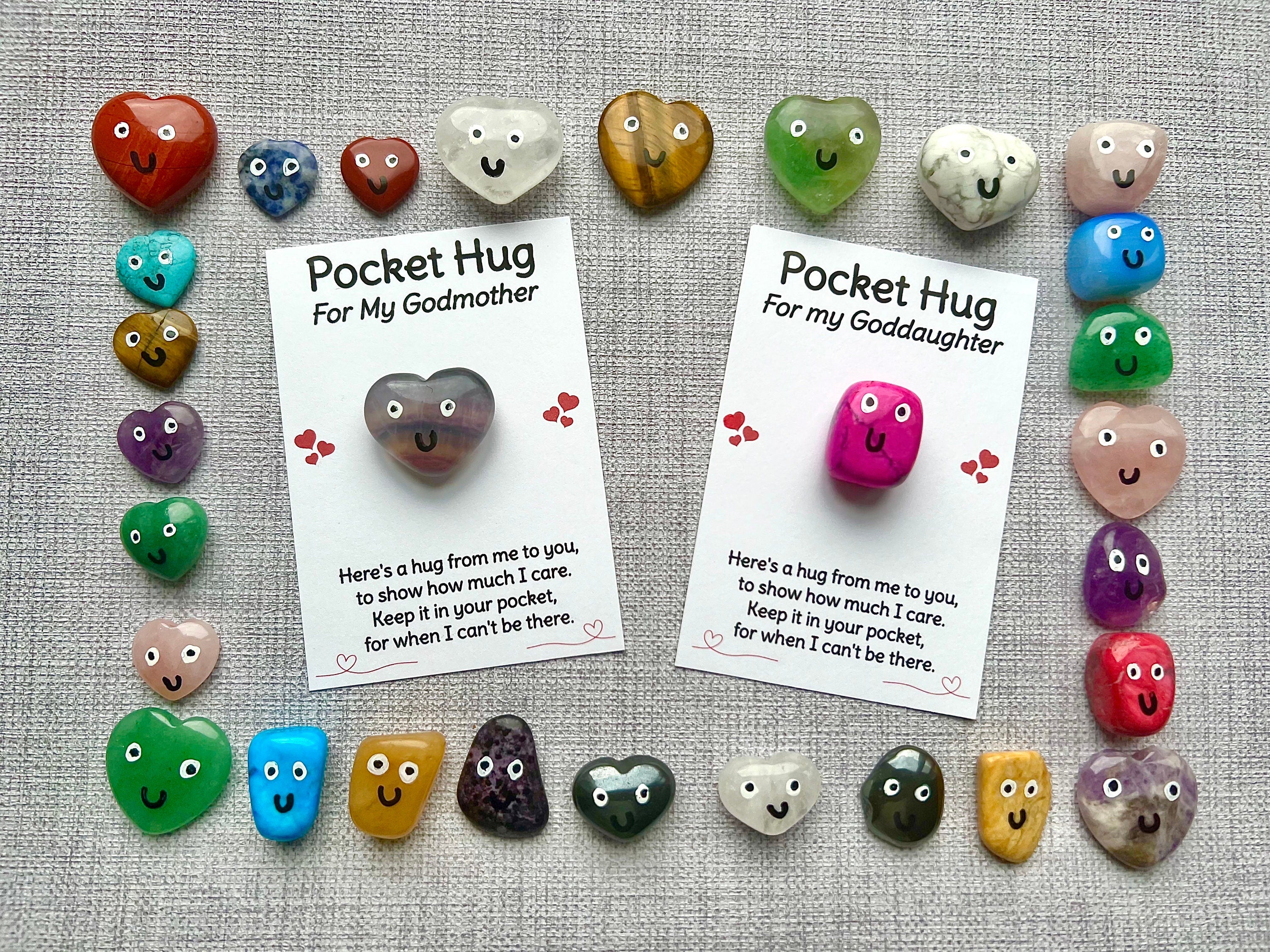 Pocket Hug Crystal for Godmother, Gift and card for Goddaughter, Crystal letterbox gift, Miss you present, Thinking of you gift and card.