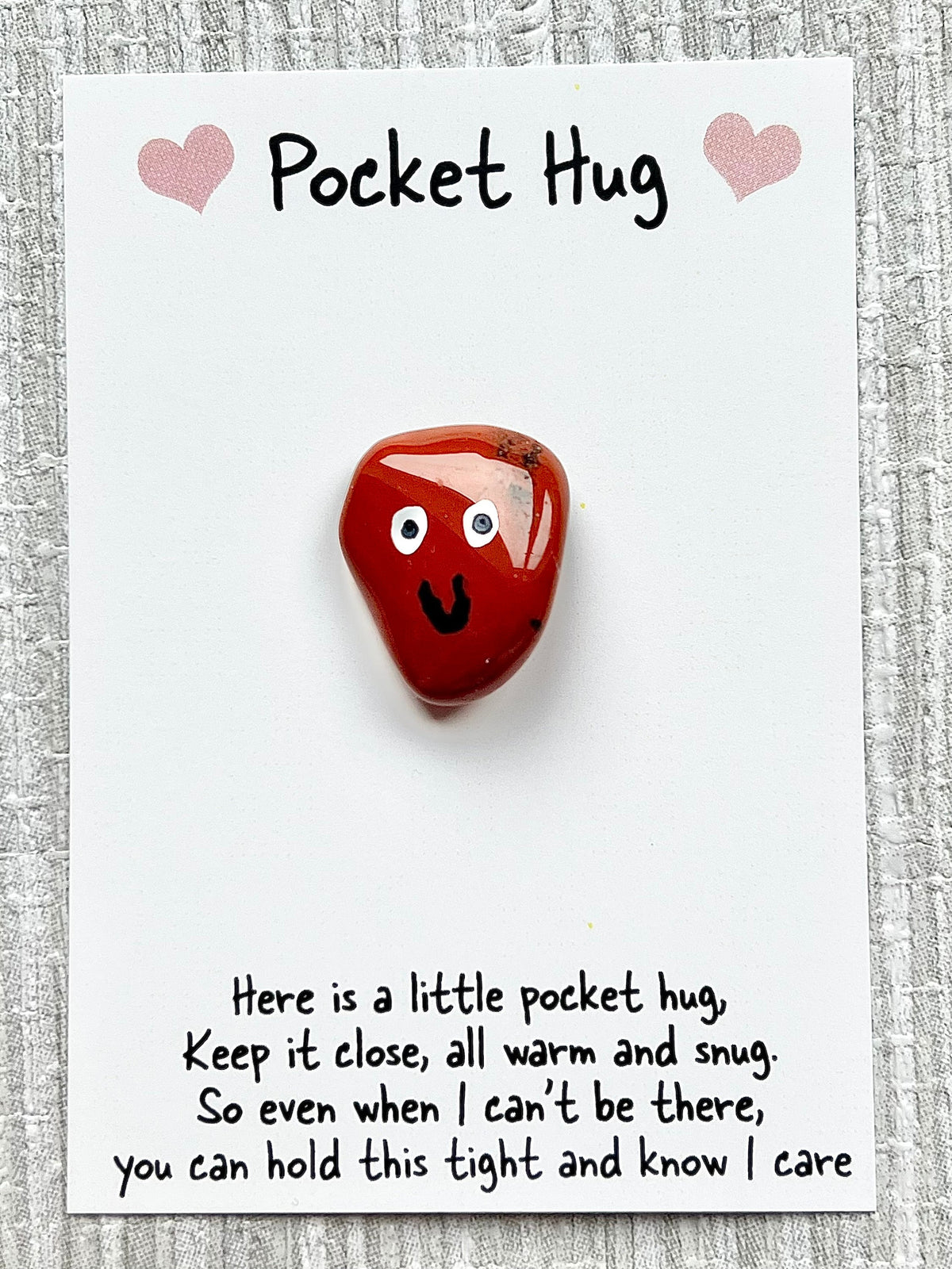 Valentines Day Pocket Hug, Mother’s Day Crystal poem, gift and card, Crystal letterbox gift, Choose Crystal type Rose Quartz, Howlite