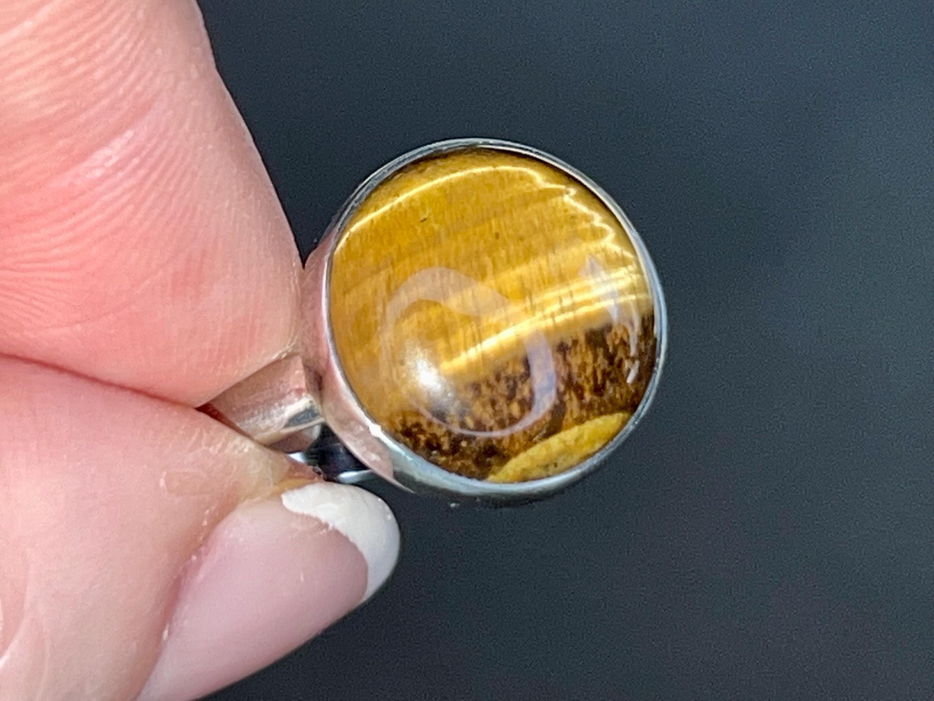 Tigers Eye Crystal Ring Size R, 925 Sterling Silver, Healing Crystal Jewellery Gift, Golden Gemstone for strength, UK Ethically sourced
