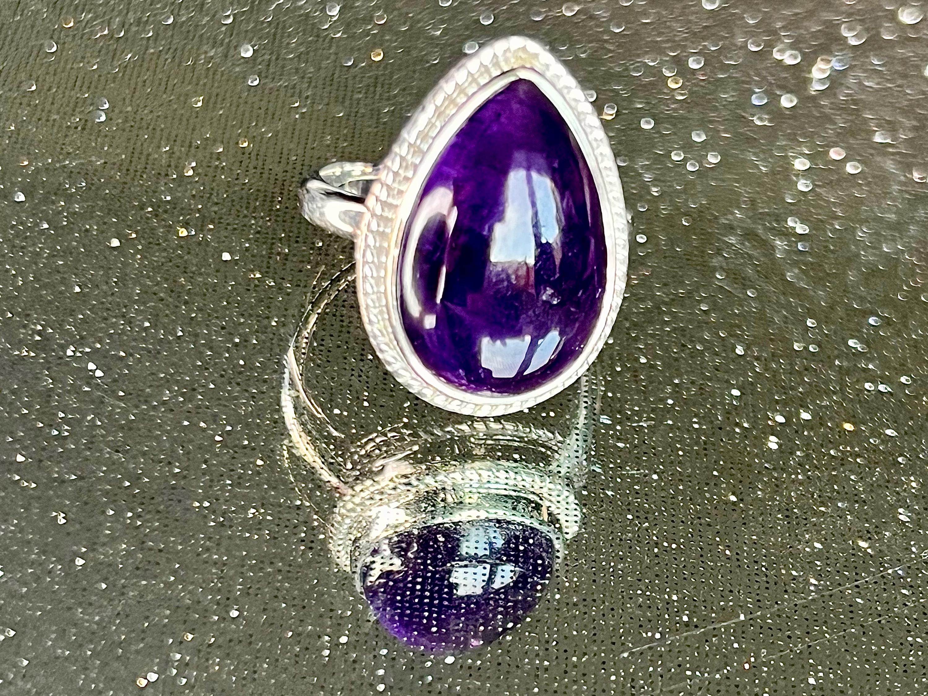 Amethyst Crystal Ring, UK Size O, 925 Sterling Silver, Healing Crystal Jewellery Gift, Purple Gemstone for anxiety, Ethically sourced stones