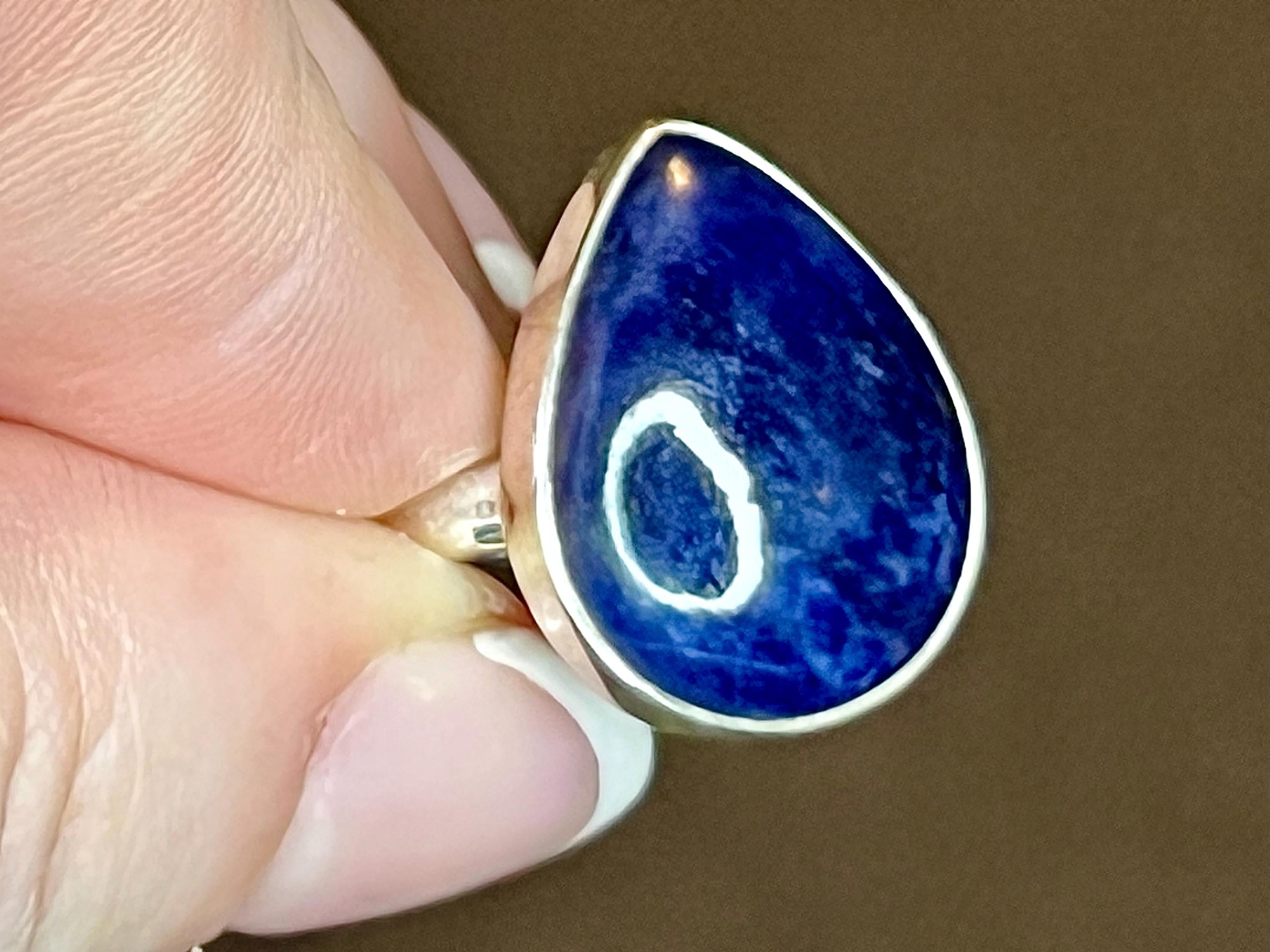 Sodalite Crystal Ring Size Q, 925 Sterling Silver, Healing Crystal Jewellery Gift for her, Blue Gemstone for calm, UK Ethically sourced