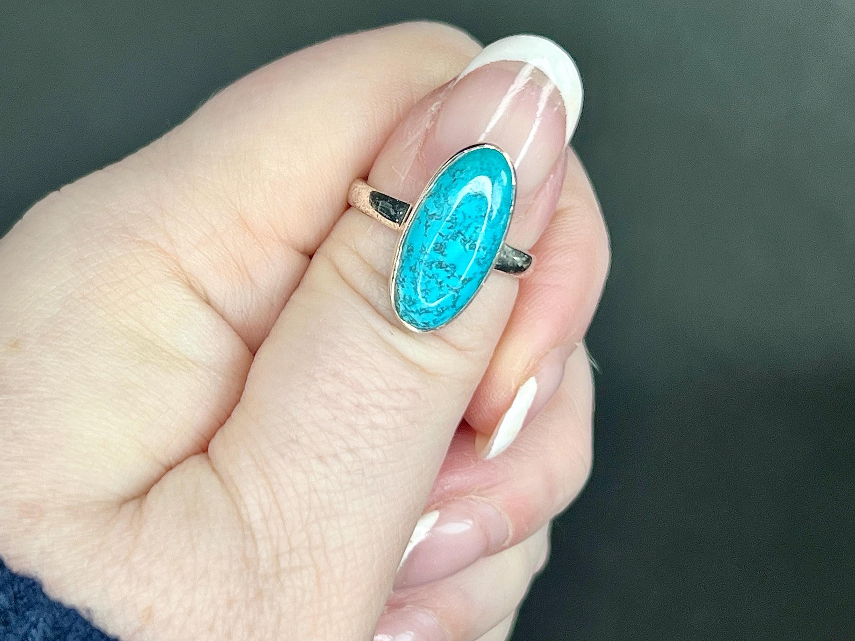 Chrysocolla Crystal Ring, 925 Sterling Silver, UK size M, Gemstone Jewellery, Crystal gift for calming, Ethically sourced, metaphysical shop