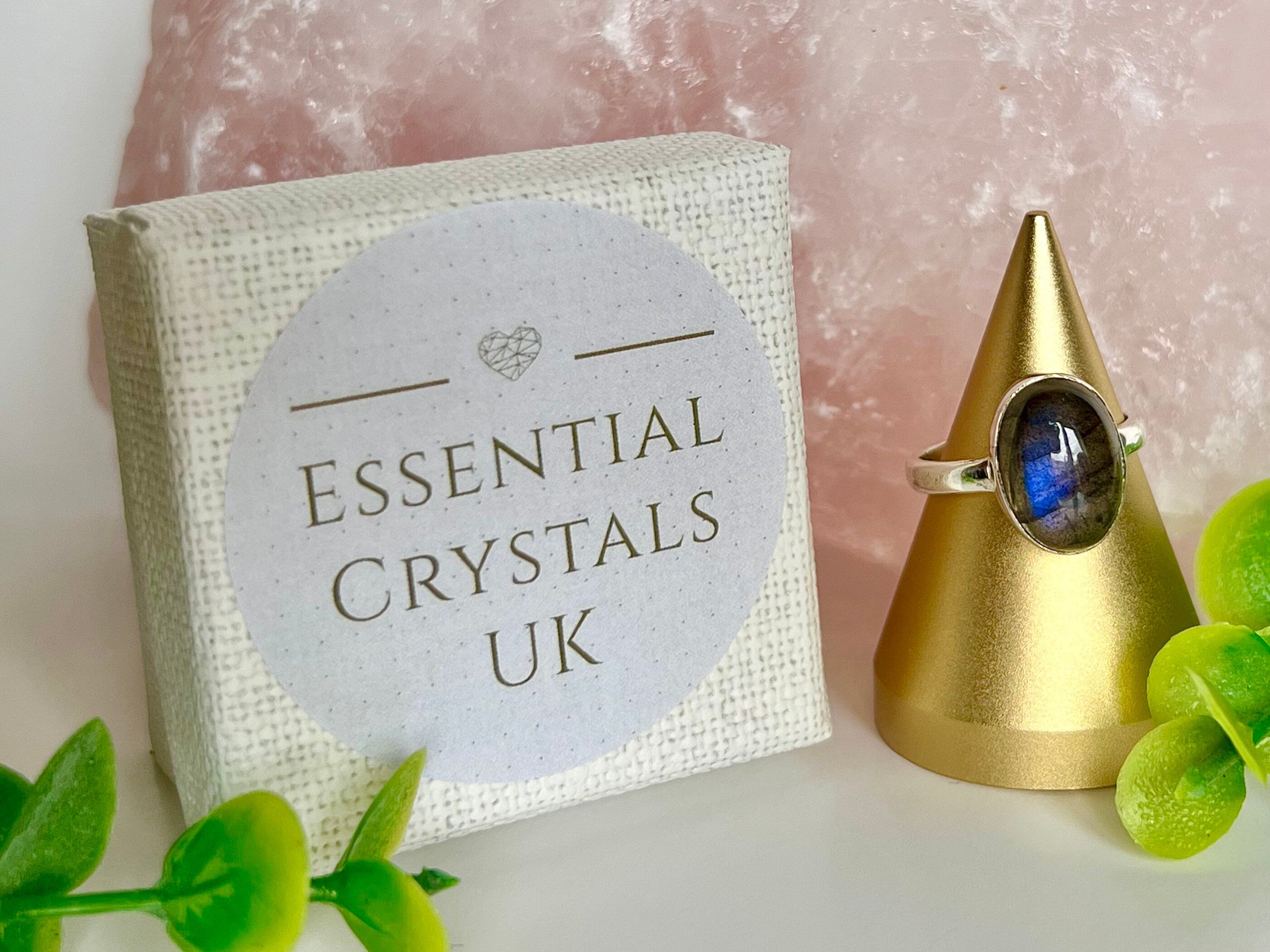 Labradorite Crystal Ring, UK size Q, 925 Sterling Silver, Ethically sourced healing crystals, crystal jewellery gift for her, for protection