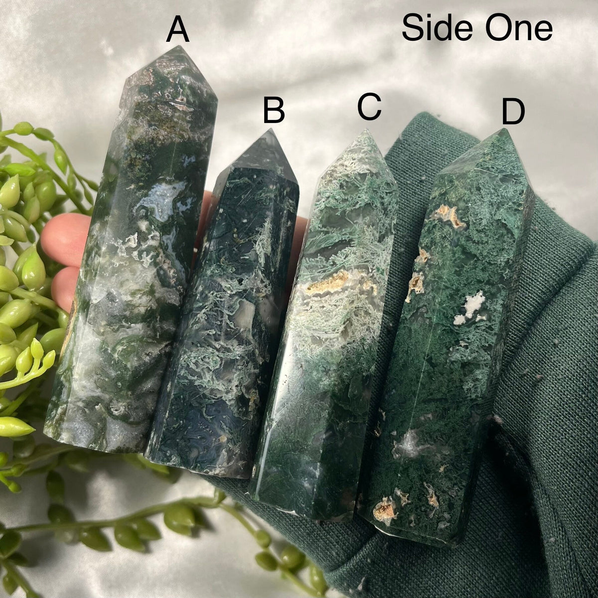 Moss Agate Towers, Moss Agate Points, Crystals Carvings, Moss Agate Polished, Consciously Sourced