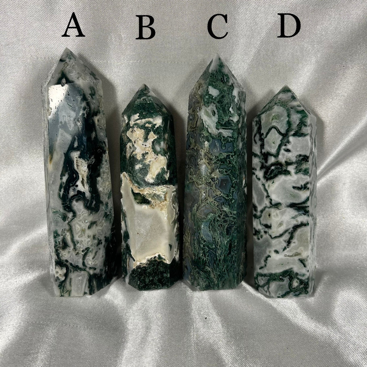 Moss Agate Points, Green and White Crystal Obelisk, Ethically Sourced, UK Metaphysical tower, Crystal gift for strength, Heart Chakra Stone