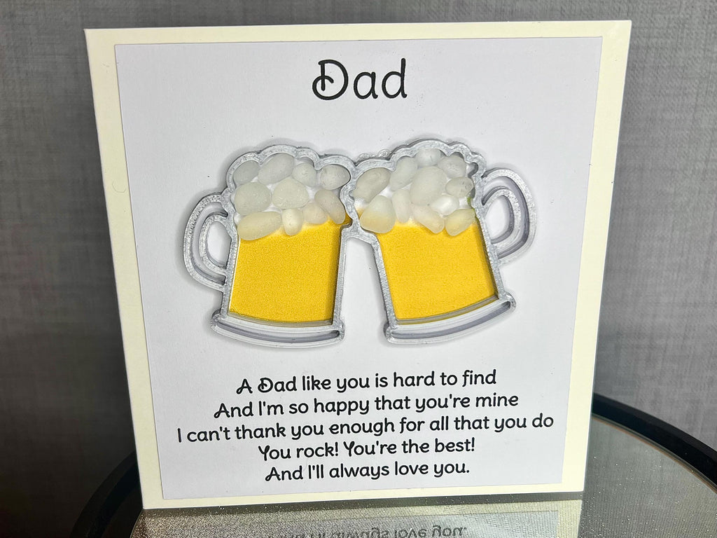 Dad You Rock Card, Beer Pint Tankard and Seaglass Picture, Drinks Gift for him, Fathers Day, Birthday or Christmas, Seaham Glass, 3D Printed
