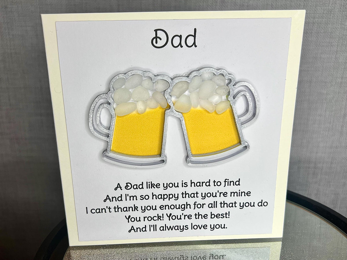 Dad You Rock Card, Beer Pint Tankard and Seaglass Picture, Drinks Gift for him, Fathers Day, Birthday or Christmas, Seaham Glass, 3D Printed
