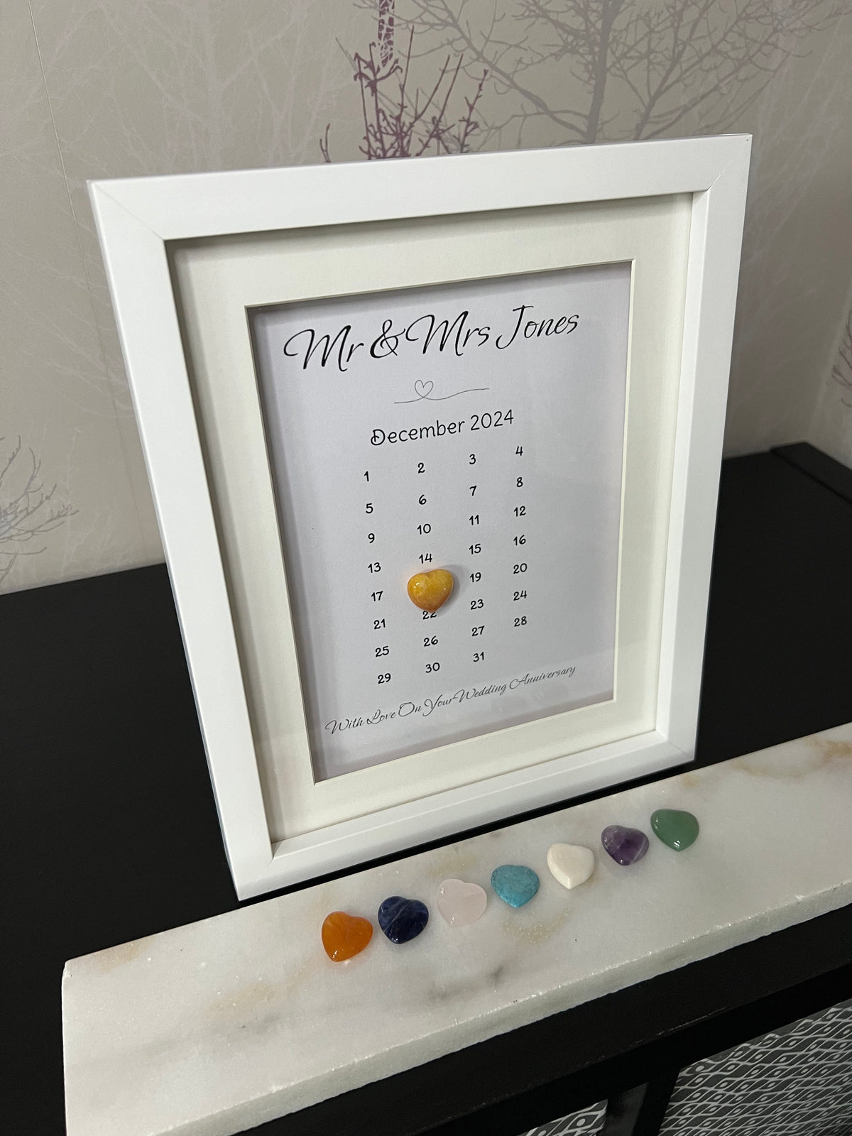 Personalised Wedding Anniversary Gift, Golden, Silver, Ruby, 1st Wedding Anniversary Present, Keepsake For Bride and Groom, Crystal Heart