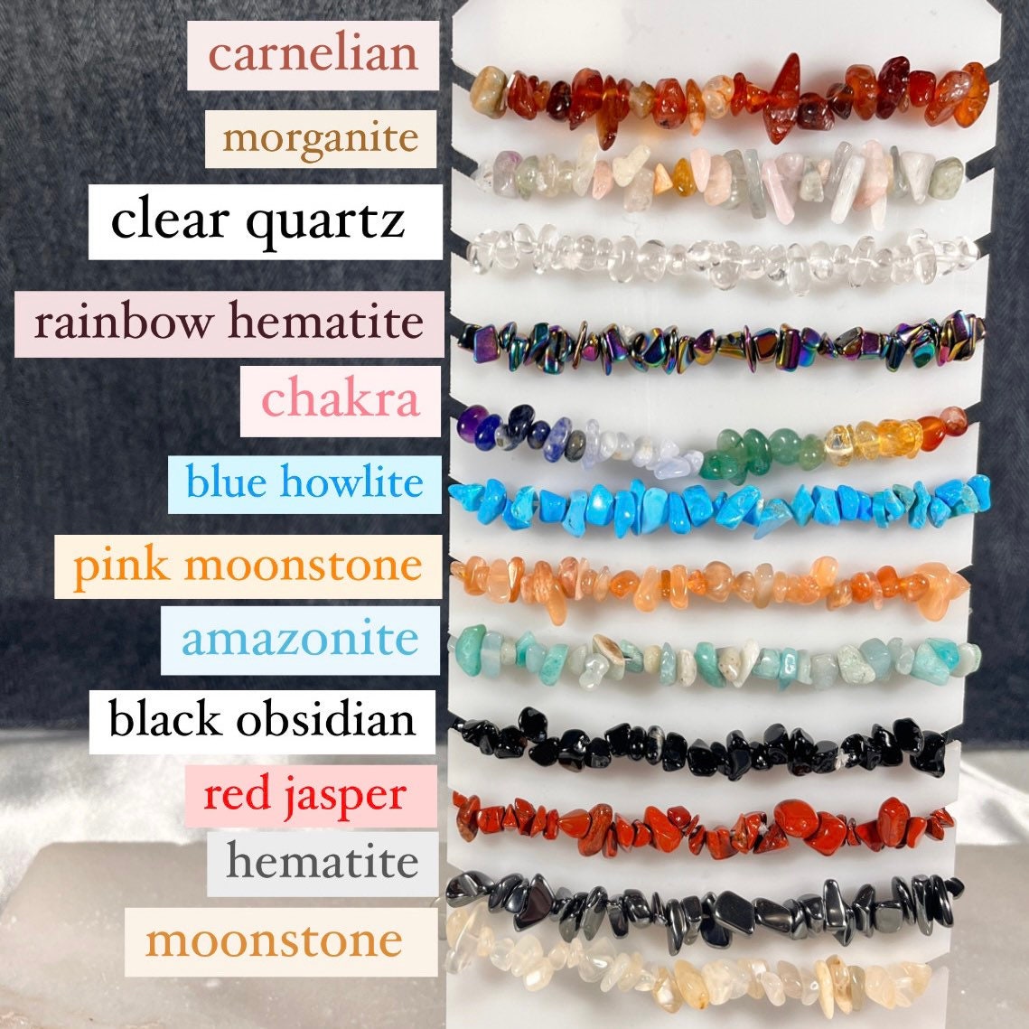 Crystal Chip Bracelets, UK Crystals, Consciously Sourced Healing Crystals, Come with Crystal Properties Card, Crystal Jewellery Gift
