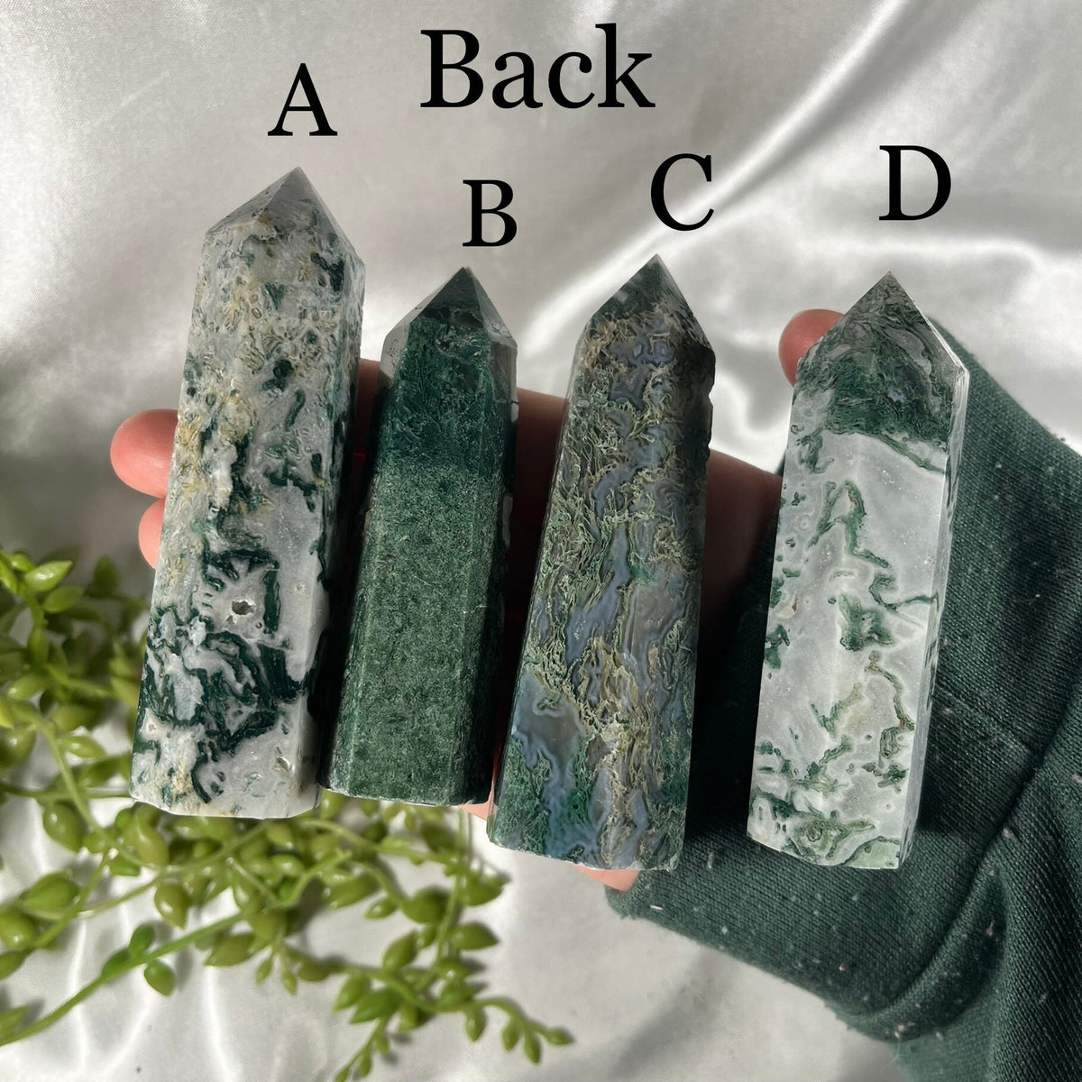 Moss Agate Points, Green and White Crystal Obelisk, Ethically Sourced, UK Metaphysical tower, Crystal gift for strength, Heart Chakra Stone