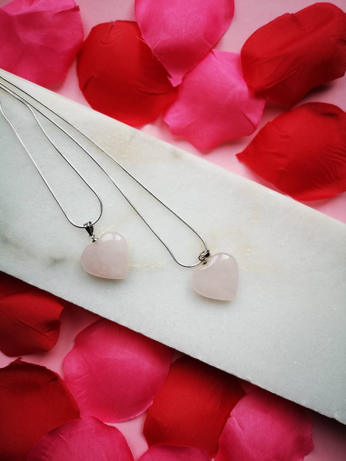 Matching Rose Quartz Crystal Necklaces, Mum & Daughter Jewellery Gift, UK Crystals, Birthday Gift for sisters, Best friends necklaces