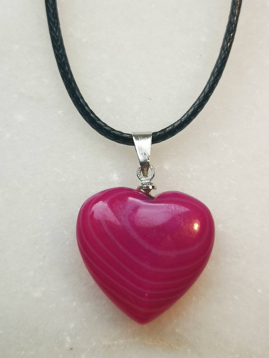 Rose Quartz, Pink Agate, Banded Pink Agate Heart Necklaces, Ethically Sourced, UK Crystal Necklaces, Crystal Gifts, Birthday Present for her