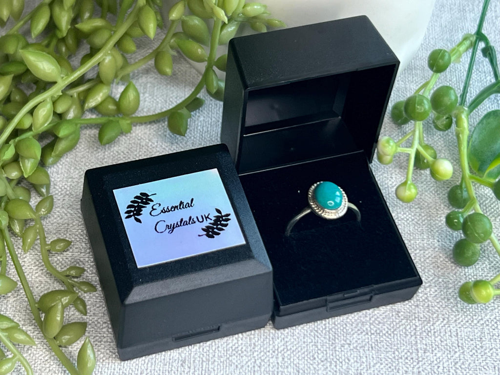 Chrysocolla Crystal Ring, 925 Sterling Silver, UK size W, Gemstone Jewellery, Crystal gift for calming, Ethically sourced, metaphysical shop