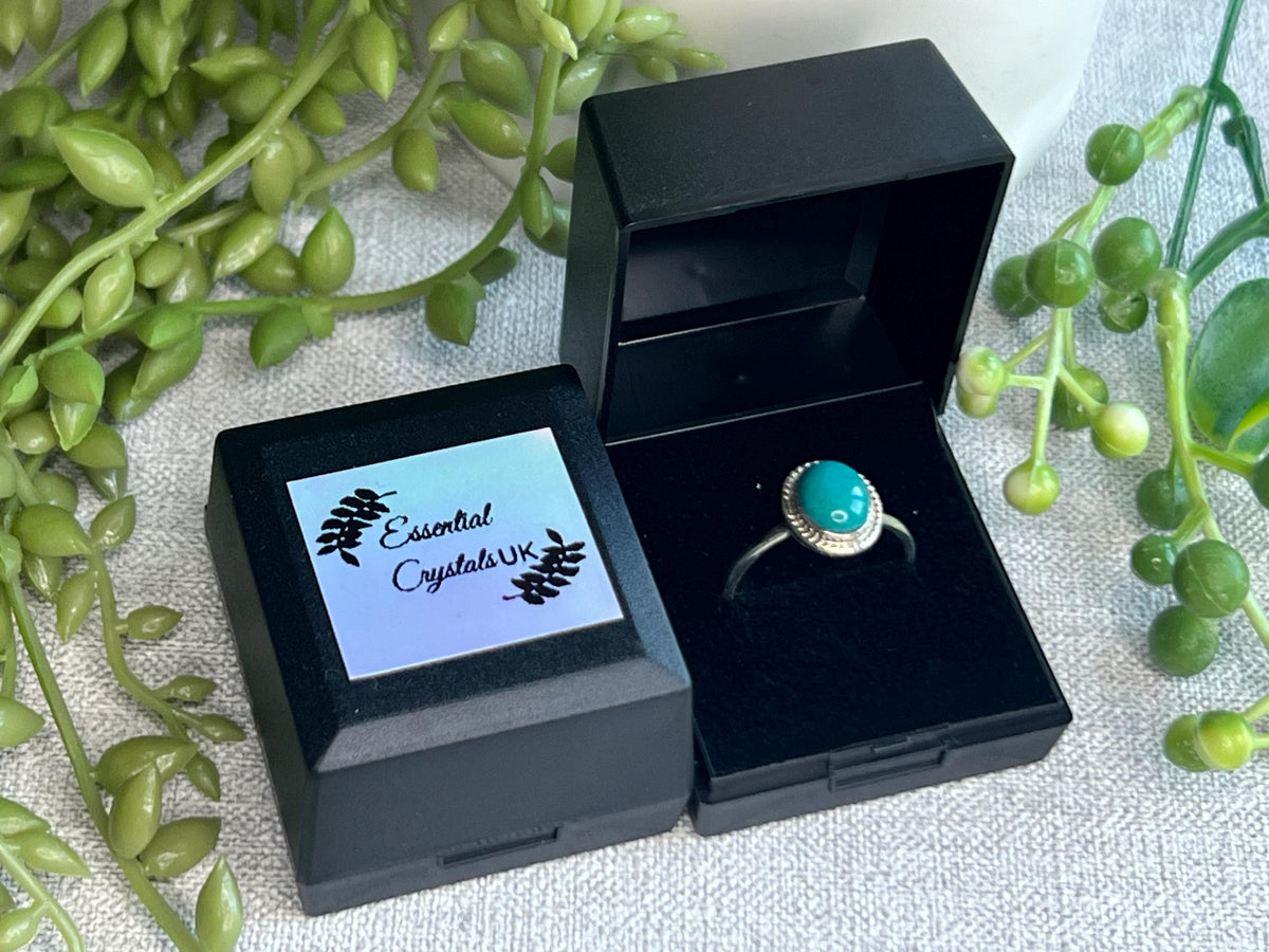 Chrysocolla Crystal Ring, 925 Sterling Silver, UK size W, Gemstone Jewellery, Crystal gift for calming, Ethically sourced, metaphysical shop