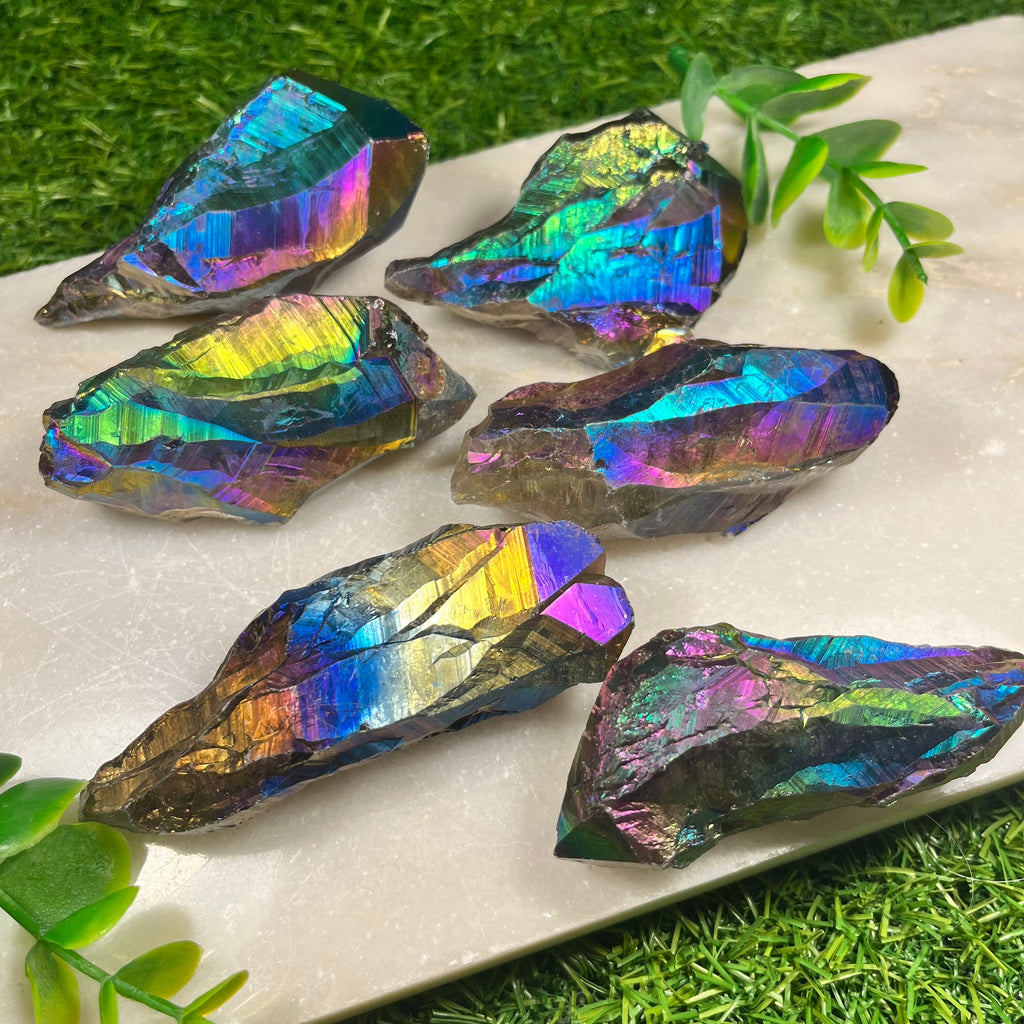 Titanium Aura Quartz Rainbow Points , Aura Quartz , Consciously Sourced Crystals