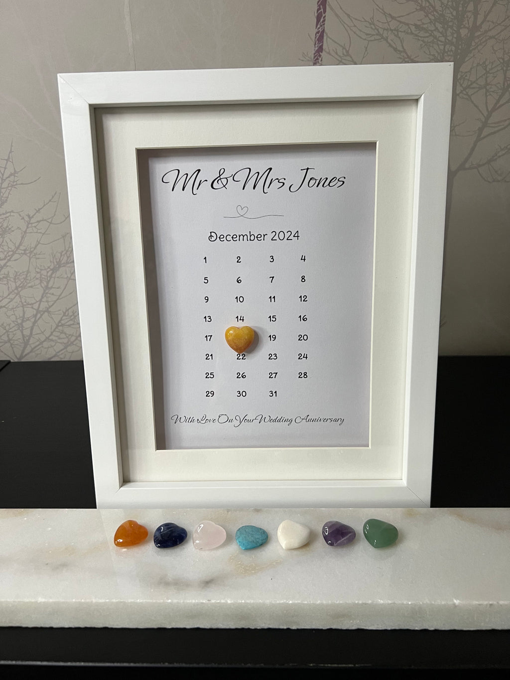 Personalised Wedding Anniversary Gift, Golden, Silver, Ruby, 1st Wedding Anniversary Present, Keepsake For Bride and Groom, Crystal Heart