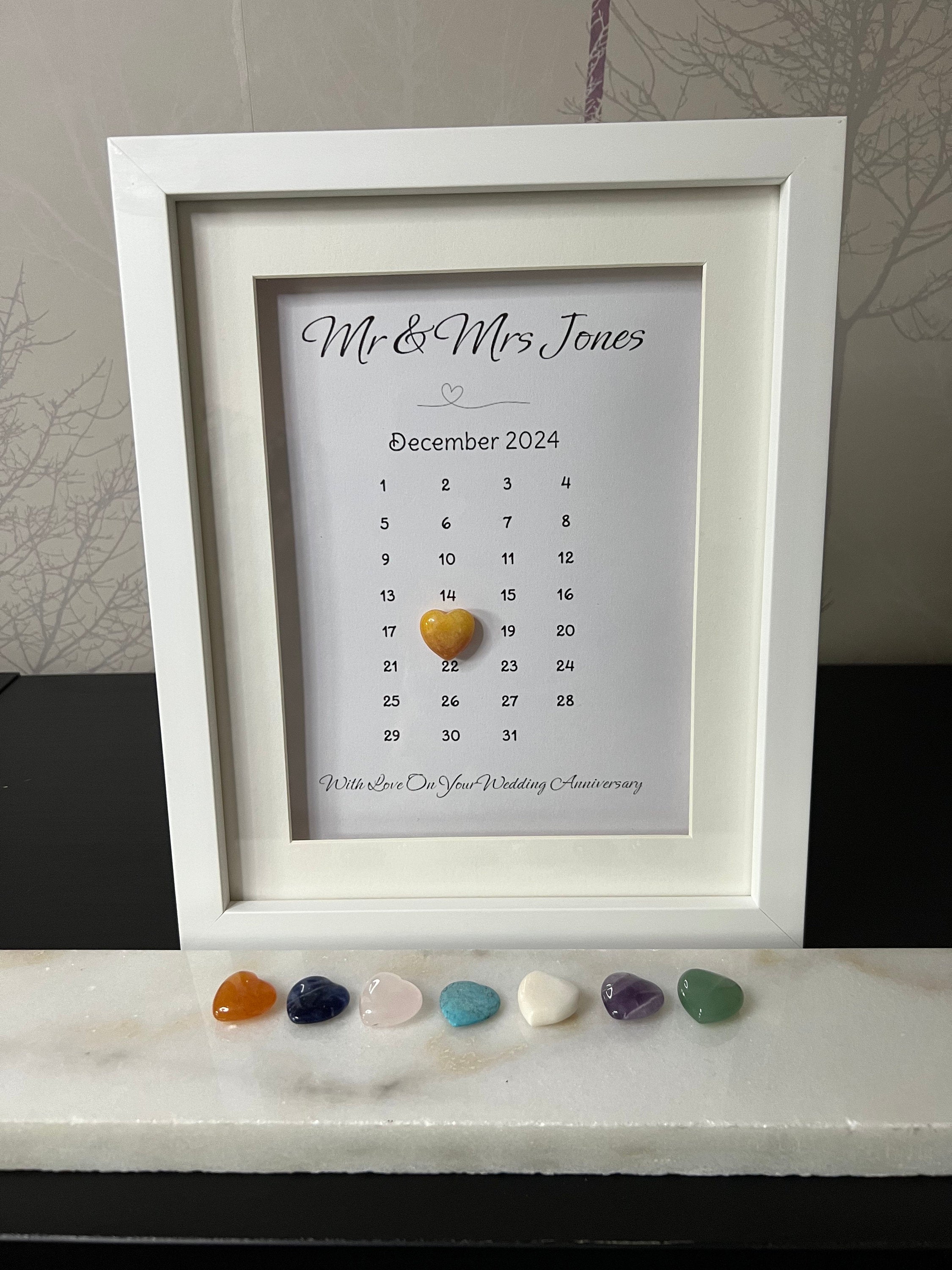 Personalised Wedding Anniversary Gift, Golden, Silver, Ruby, 1st Wedding Anniversary Present, Keepsake For Bride and Groom, Crystal Heart