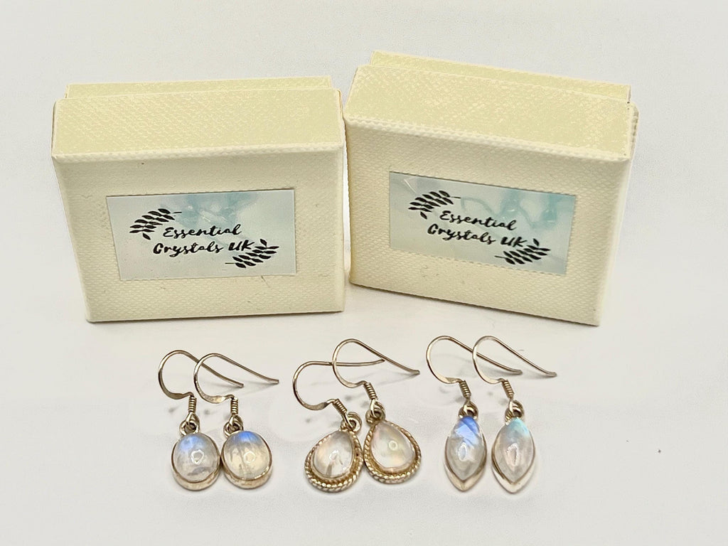 Sterling silver moonstone dangle earrings, crown chakra gemstone, drop earrings for women, metaphysical shop, June birthday gift for her