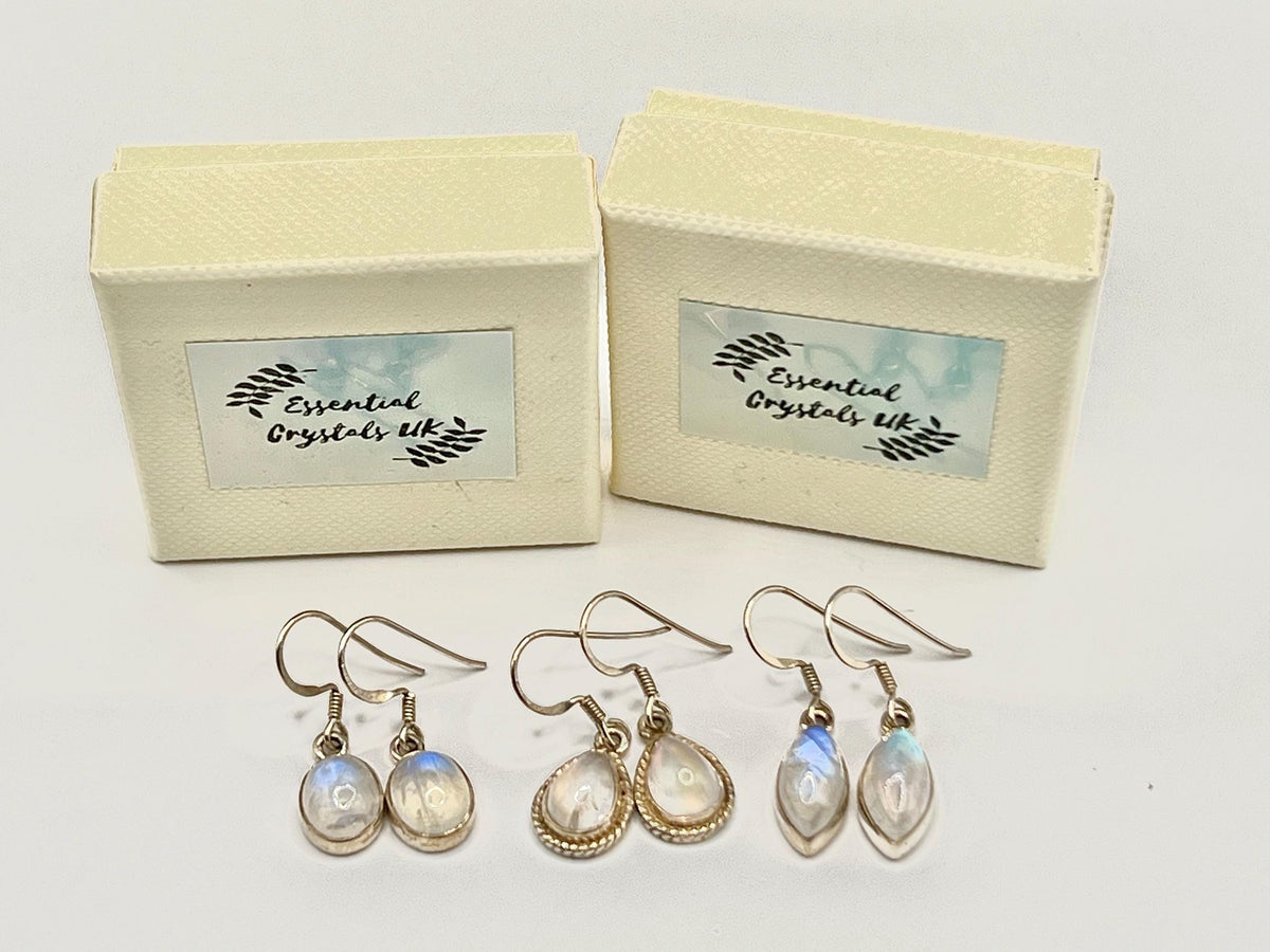 Sterling silver moonstone dangle earrings, crown chakra gemstone, drop earrings for women, metaphysical shop, June birthday gift for her