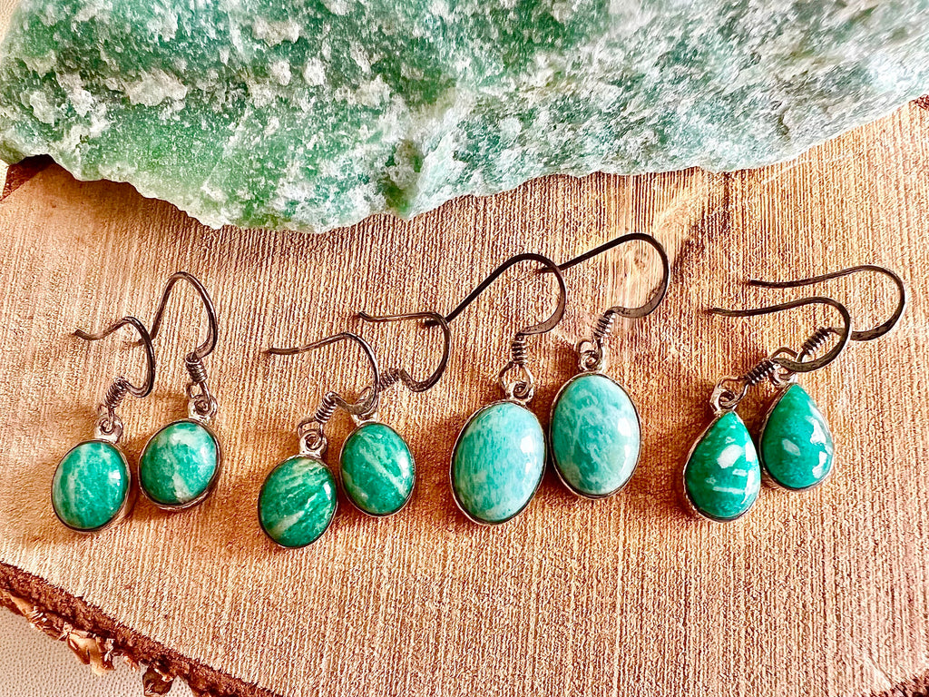 Amazonite Sterling Silver Dangle Earrings, Crystal Drop Earrings Jewellery, Throat Chakra Healer, Metaphysical shop, Virgo zodiac birthstone