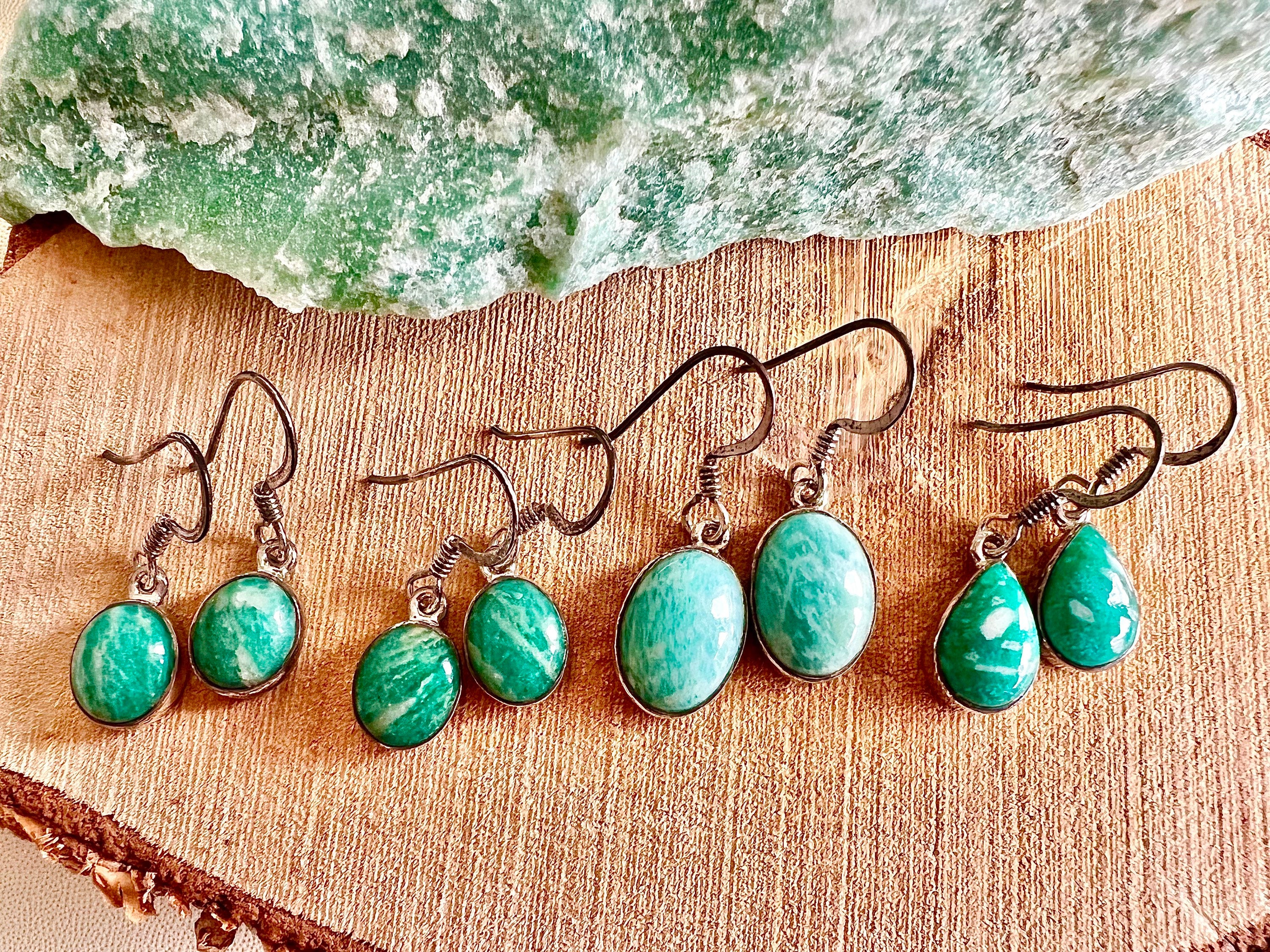 Amazonite Sterling Silver Dangle Earrings, Crystal Drop Earrings Jewellery, Throat Chakra Healer, Metaphysical shop, Virgo zodiac birthstone
