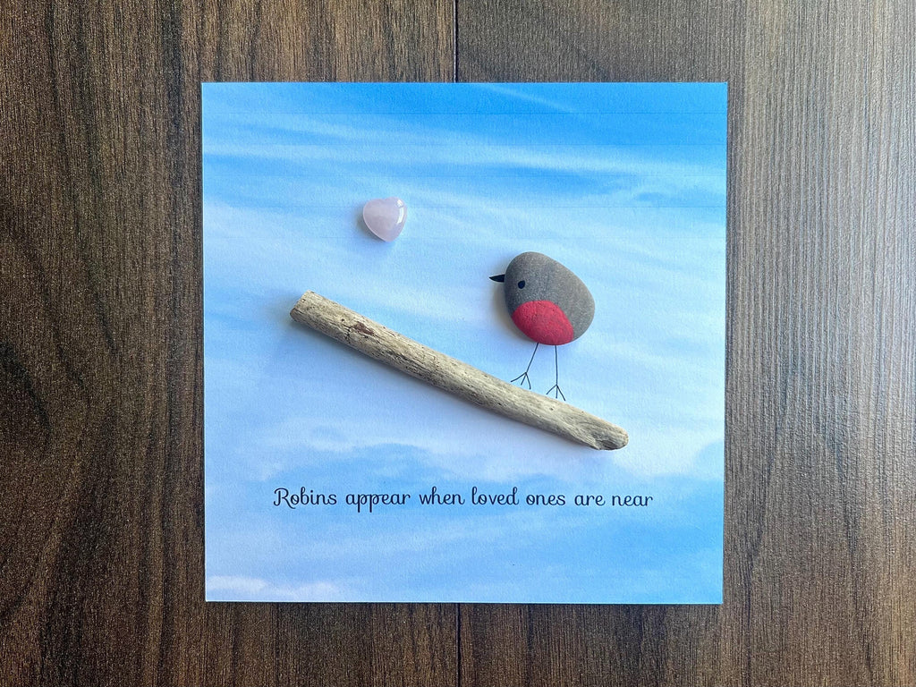 Robins Apear When Loved Ones Are Near, Hand Painted Pebble Art Frame, Remembrance Wall Art, Memorial Keepsake, Sympathy Gift for Bereavement
