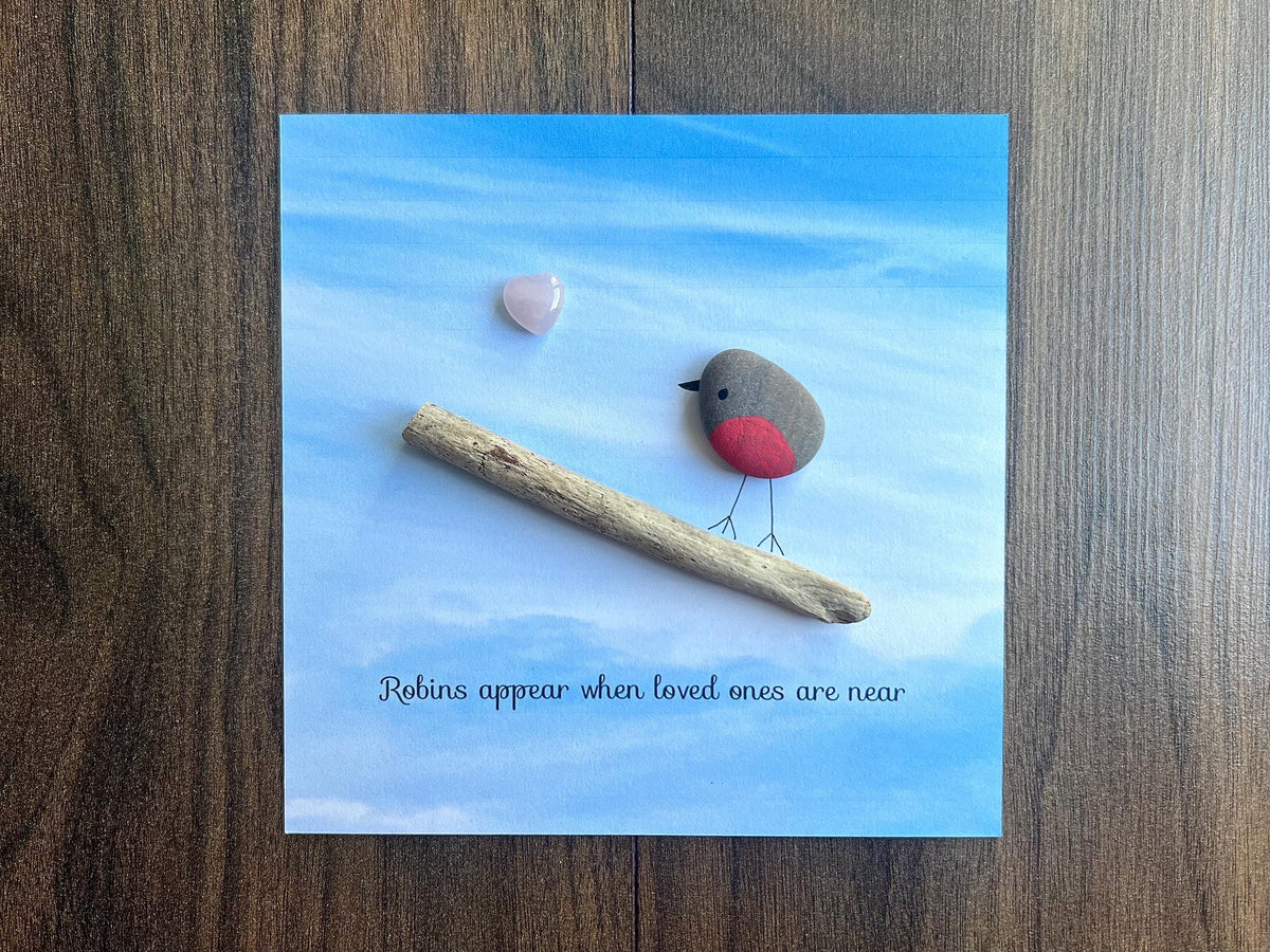Robins Apear When Loved Ones Are Near, Hand Painted Pebble Art Frame, Remembrance Wall Art, Memorial Keepsake, Sympathy Gift for Bereavement